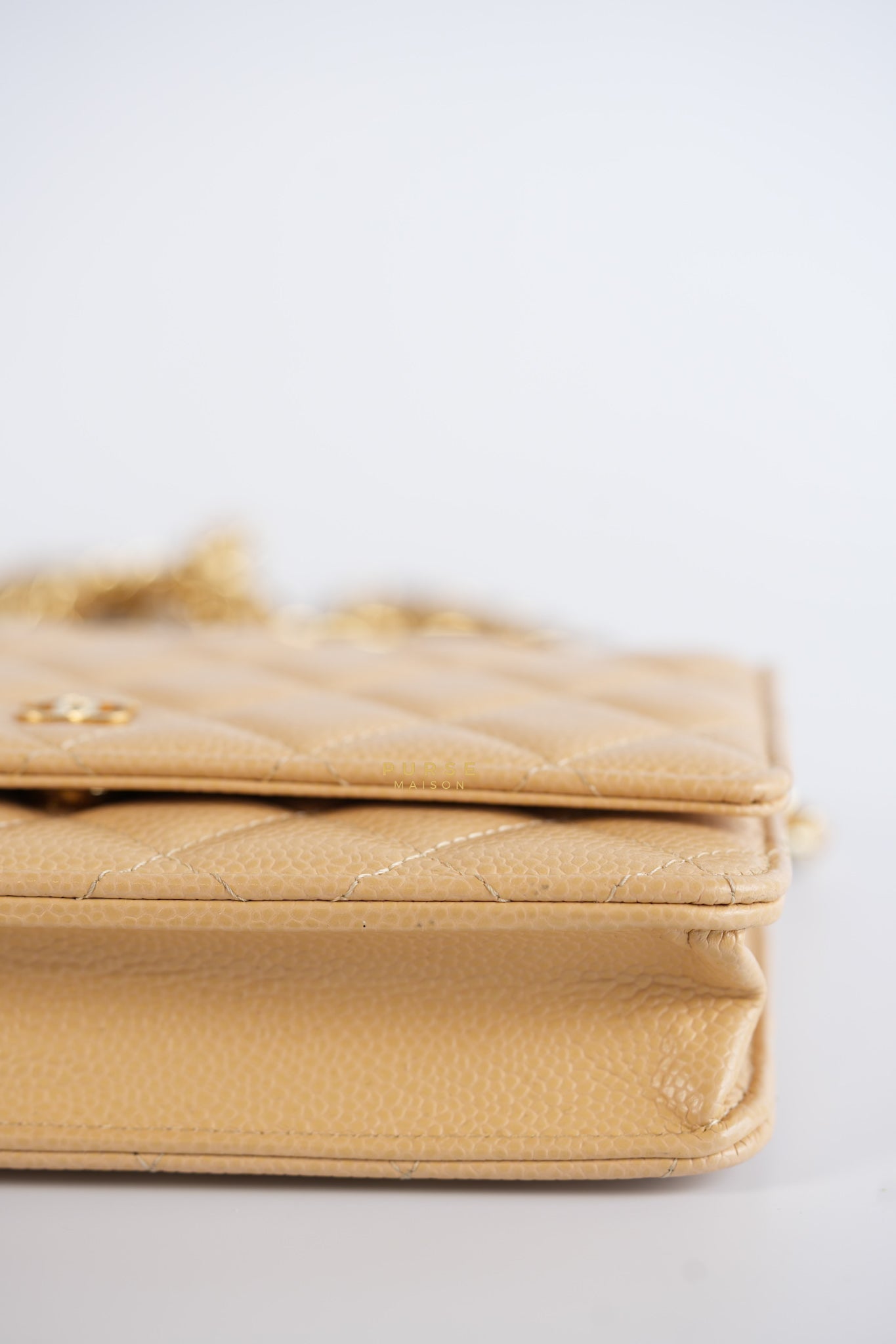 Classic Wallet on Chain (WOC) in Beige Clair Caviar Leather and Gold Hardware (Microchip) | Purse Maison Luxury Bags Shop