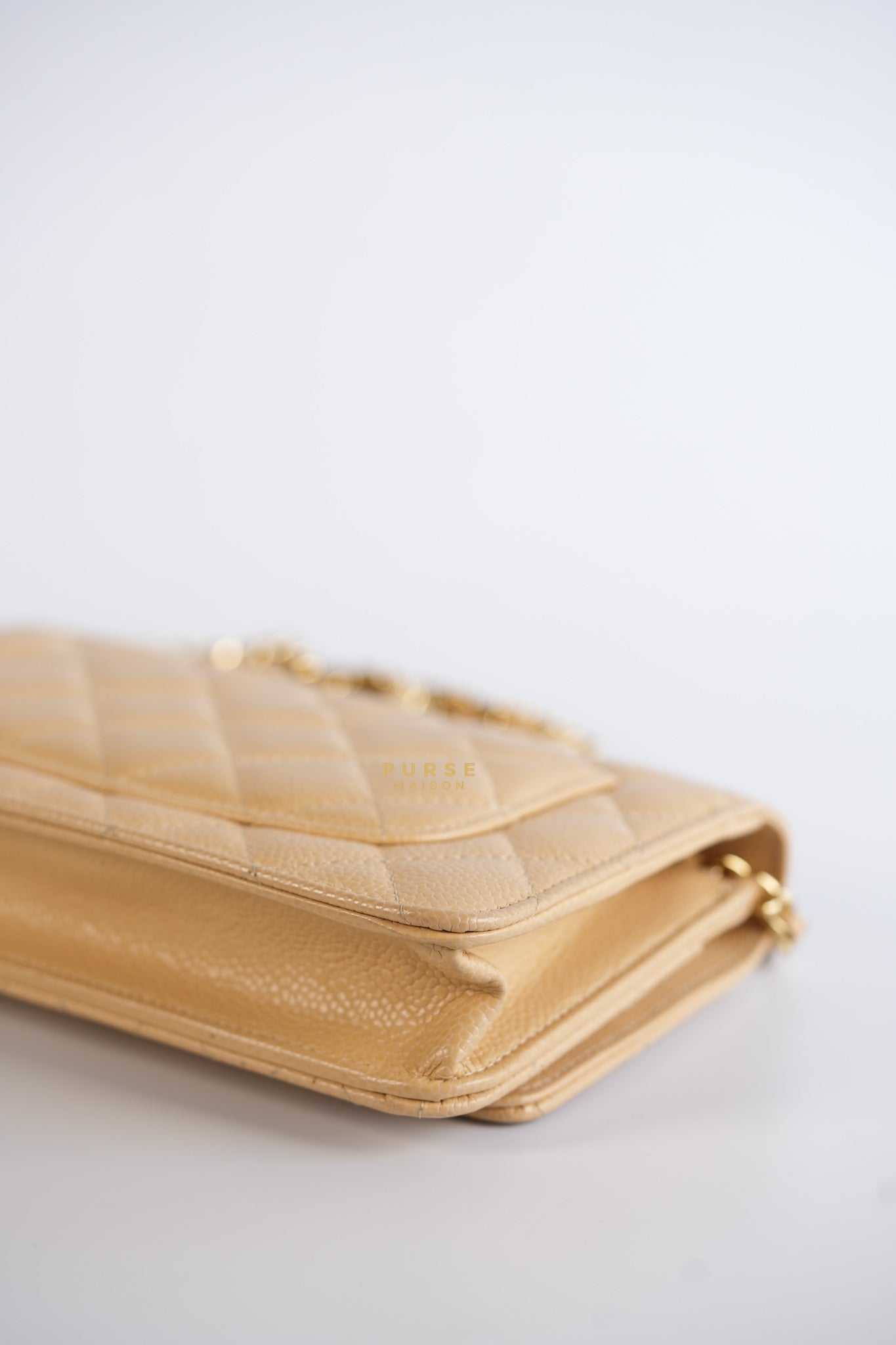 Classic Wallet on Chain (WOC) in Beige Clair Caviar Leather and Gold Hardware (Microchip) | Purse Maison Luxury Bags Shop