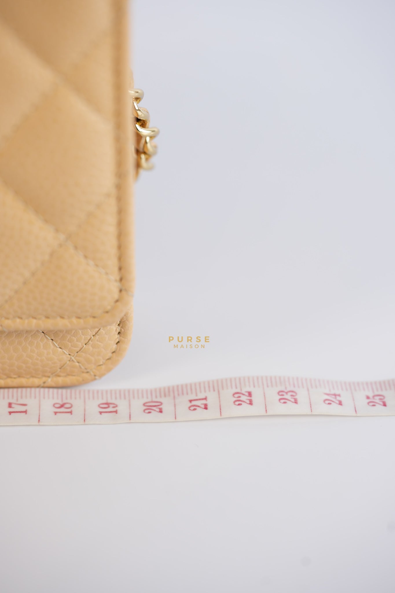 Classic Wallet on Chain (WOC) in Beige Clair Caviar Leather and Gold Hardware (Microchip) | Purse Maison Luxury Bags Shop