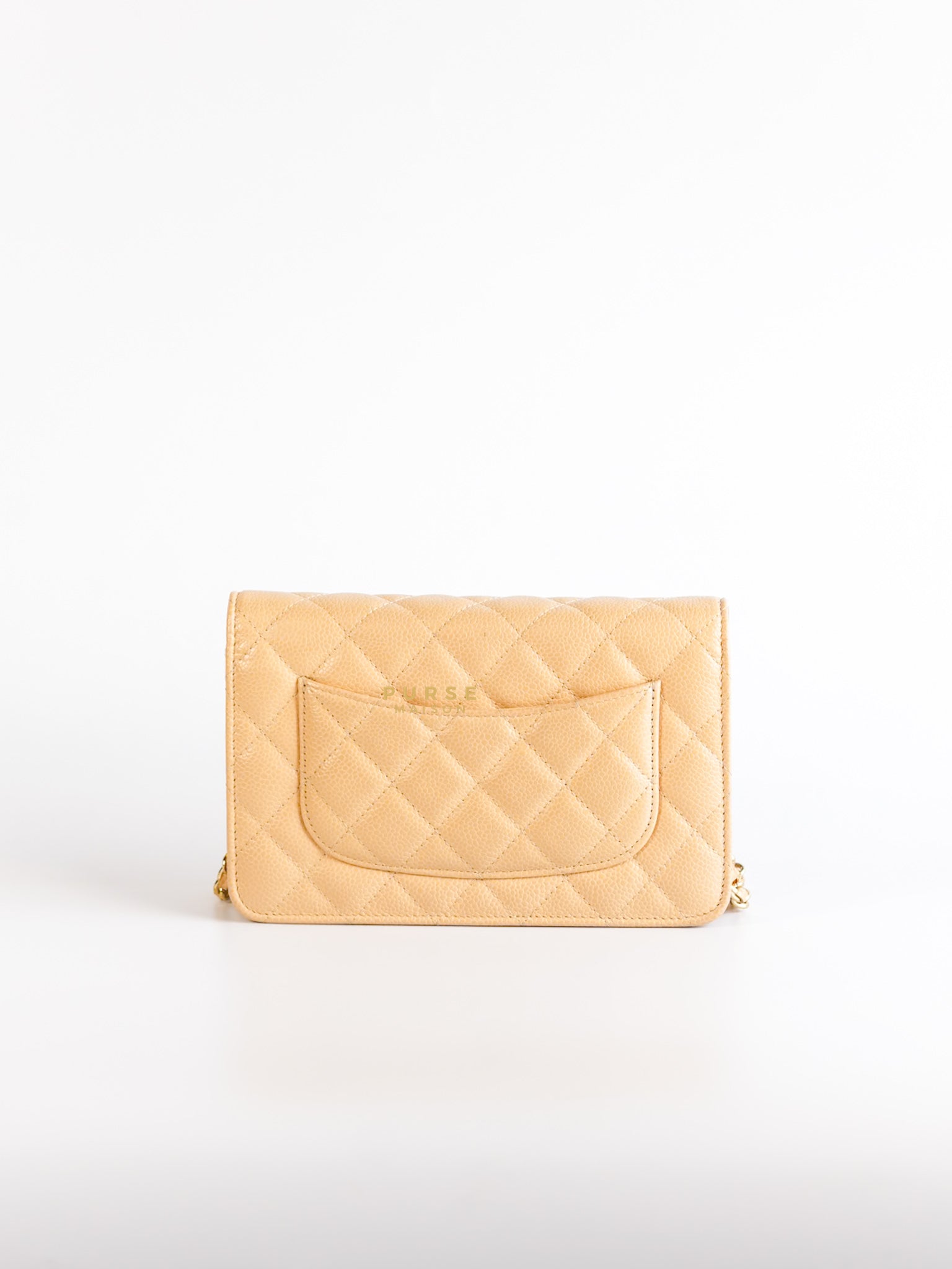 Classic Wallet on Chain (WOC) in Beige Clair Caviar Leather and Gold Hardware (Microchip) | Purse Maison Luxury Bags Shop