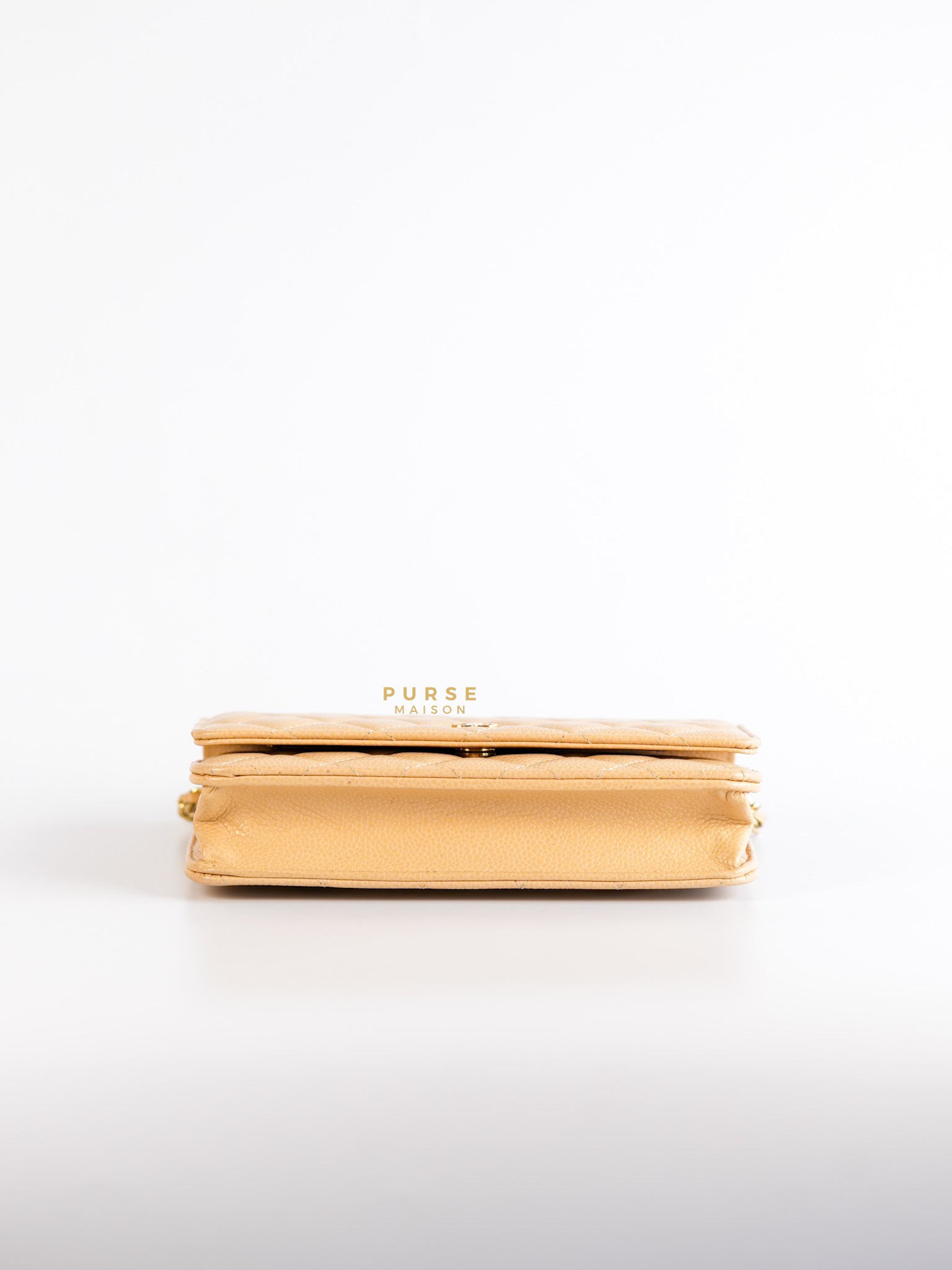 Classic Wallet on Chain (WOC) in Beige Clair Caviar Leather and Gold Hardware (Microchip) | Purse Maison Luxury Bags Shop