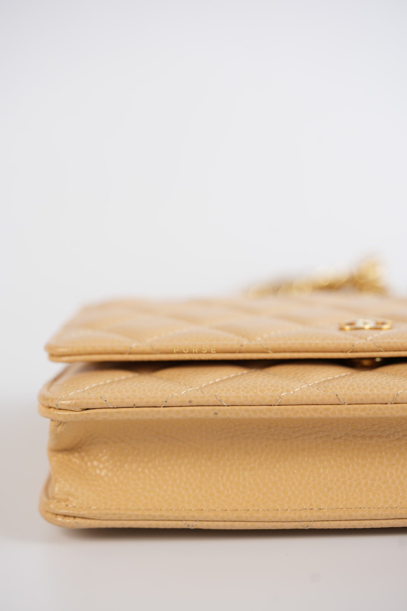 Classic Wallet on Chain (WOC) in Beige Clair Caviar Leather and Gold Hardware (Microchip) | Purse Maison Luxury Bags Shop