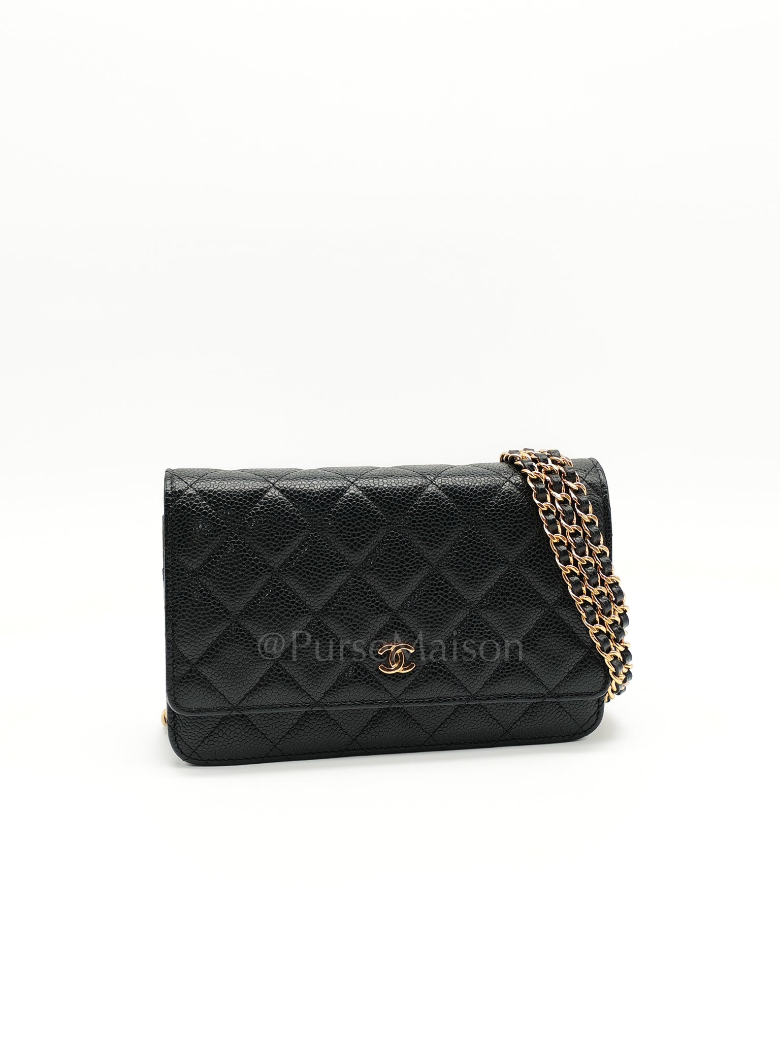 Classic Wallet on Chain (WOC) in Black Caviar Leather and Gold Hardware Series 29 | Purse Maison Luxury Bags Shop