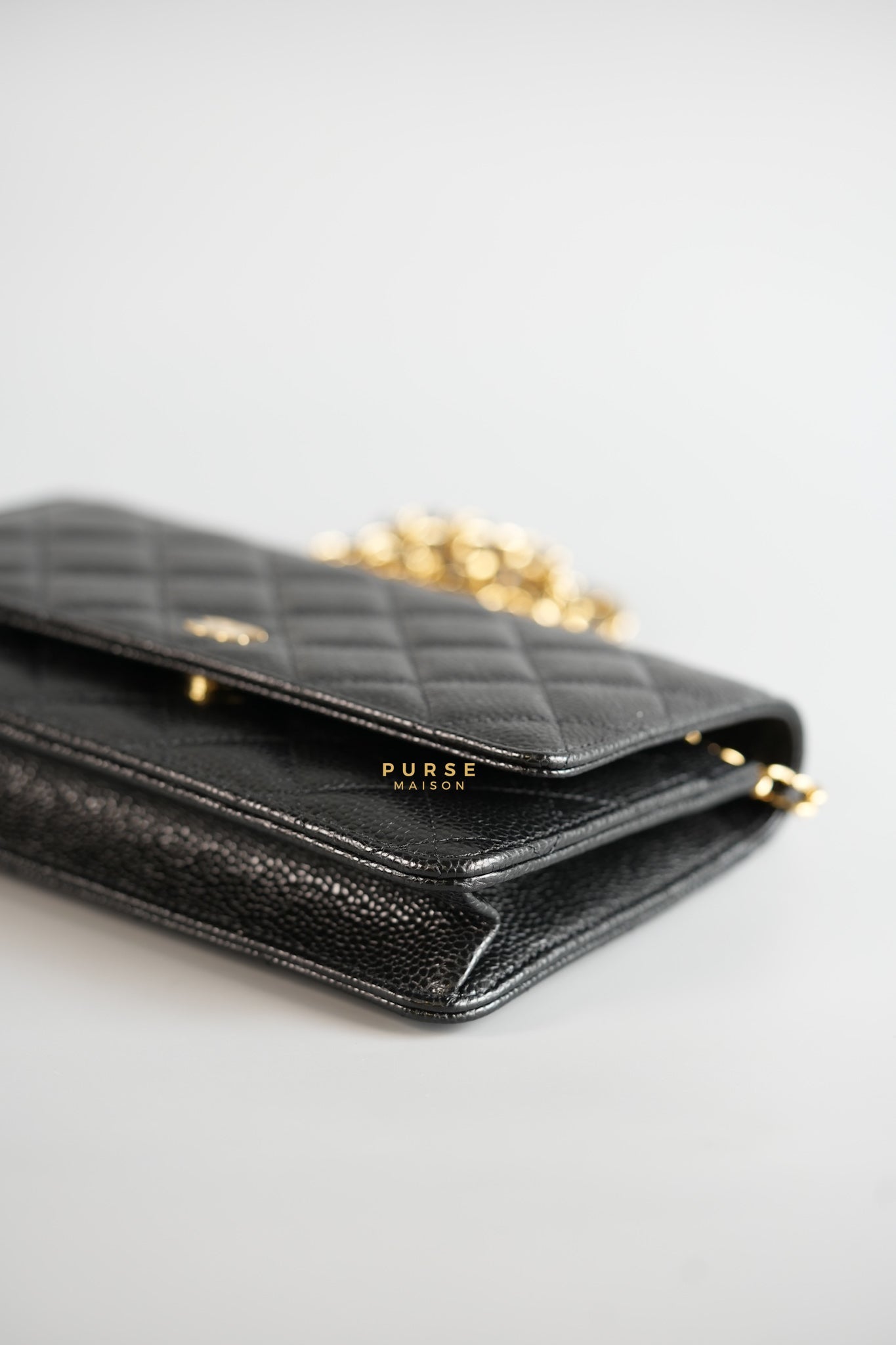 Classic Wallet on Chain (WOC) in Black Caviar Leather & Gold Hardware (Microchip) | Purse Maison Luxury Bags Shop