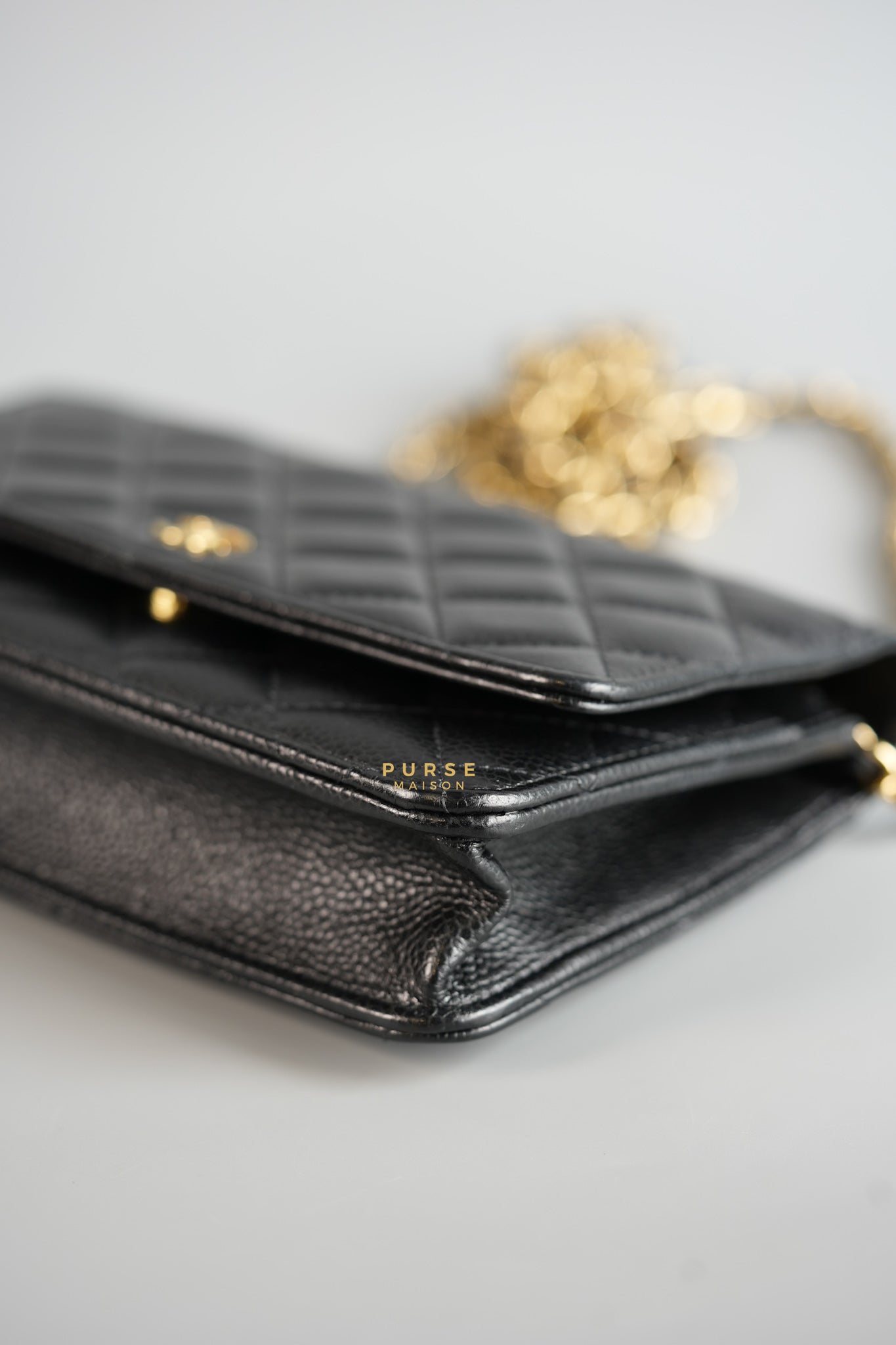 Classic Wallet on Chain (WOC) in Black Caviar Leather & Gold Hardware (Microchip) | Purse Maison Luxury Bags Shop