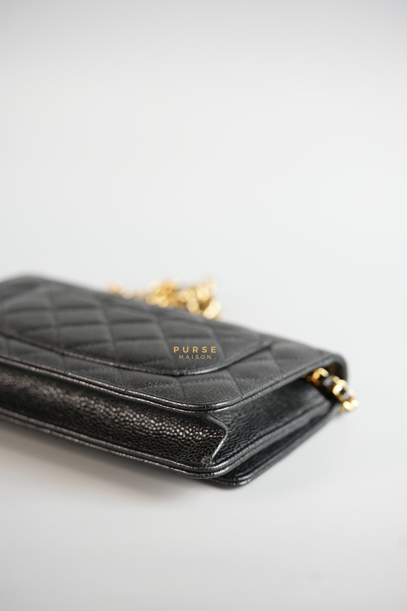 Classic Wallet on Chain (WOC) in Black Caviar Leather & Gold Hardware (Microchip) | Purse Maison Luxury Bags Shop