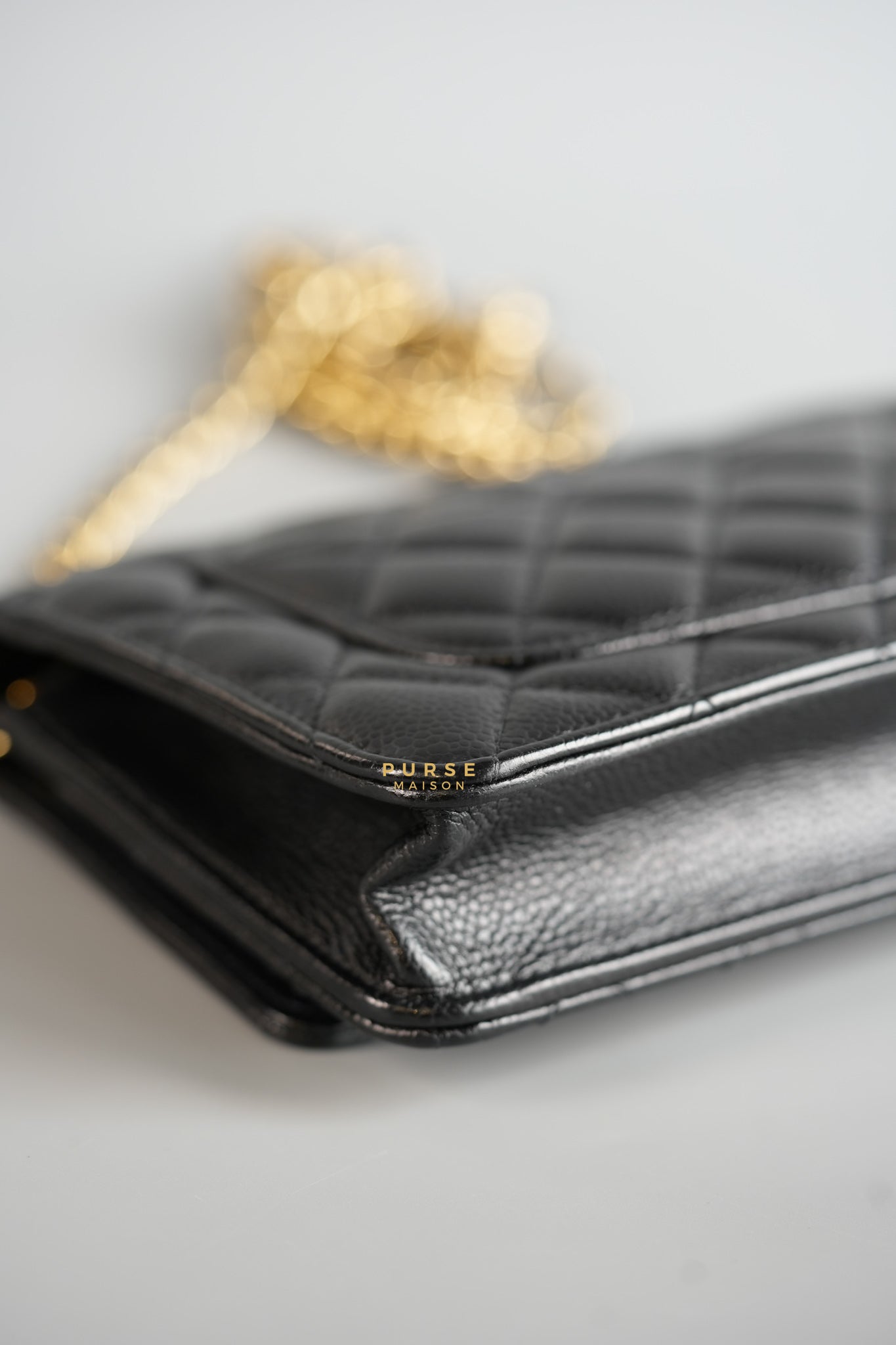 Classic Wallet on Chain (WOC) in Black Caviar Leather & Gold Hardware (Microchip) | Purse Maison Luxury Bags Shop