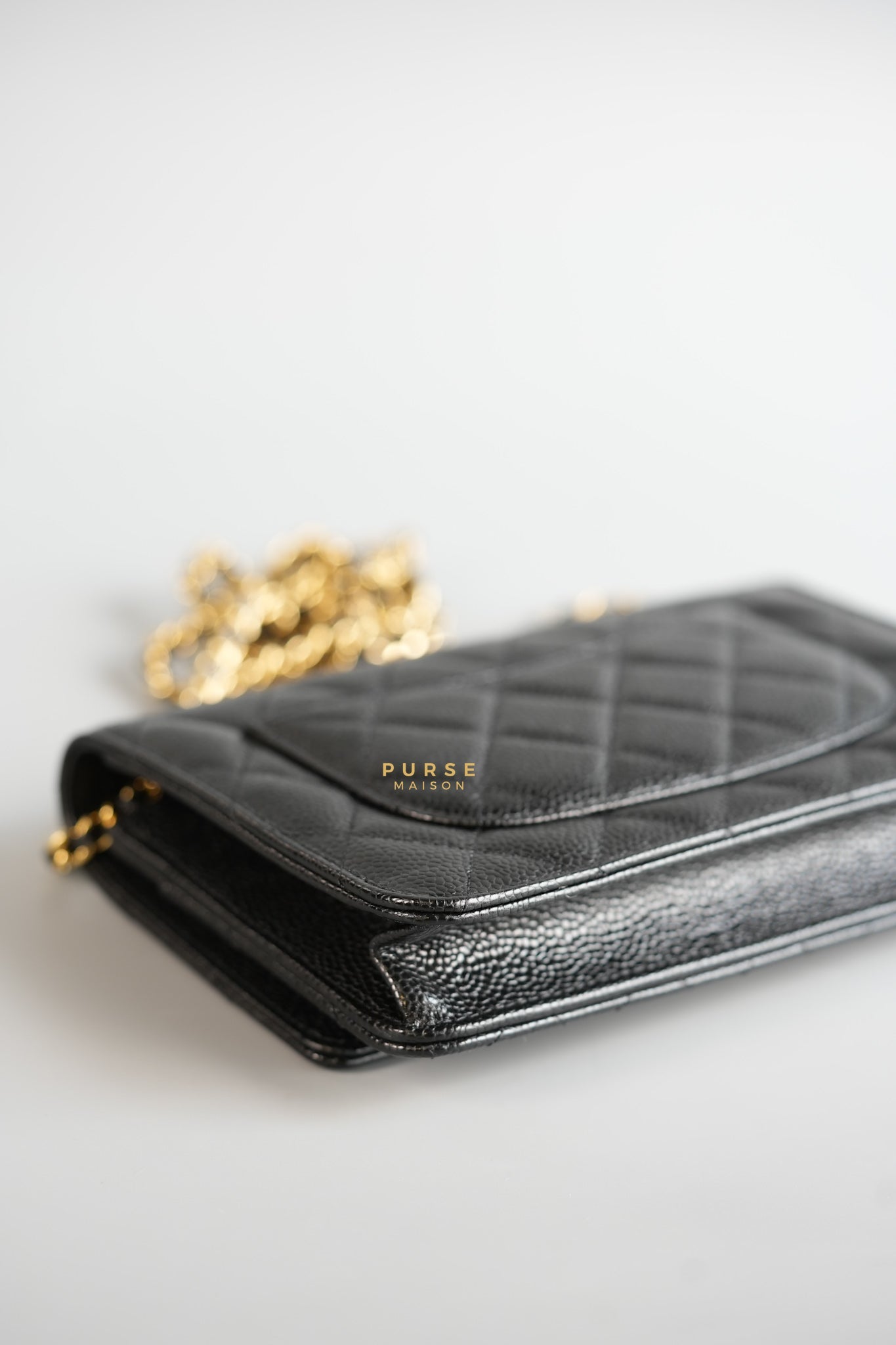 Classic Wallet on Chain (WOC) in Black Caviar Leather & Gold Hardware (Microchip) | Purse Maison Luxury Bags Shop