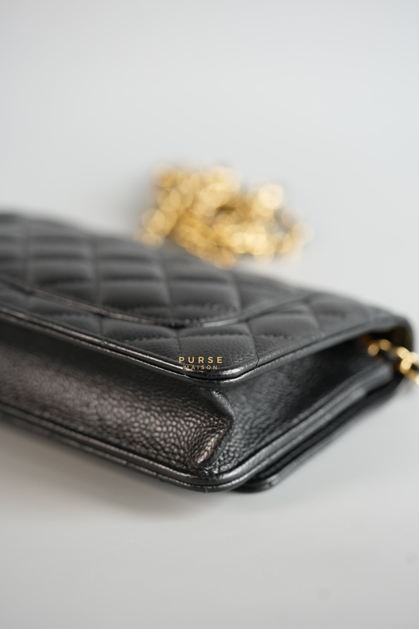 Classic Wallet on Chain (WOC) in Black Caviar Leather & Gold Hardware (Microchip) | Purse Maison Luxury Bags Shop