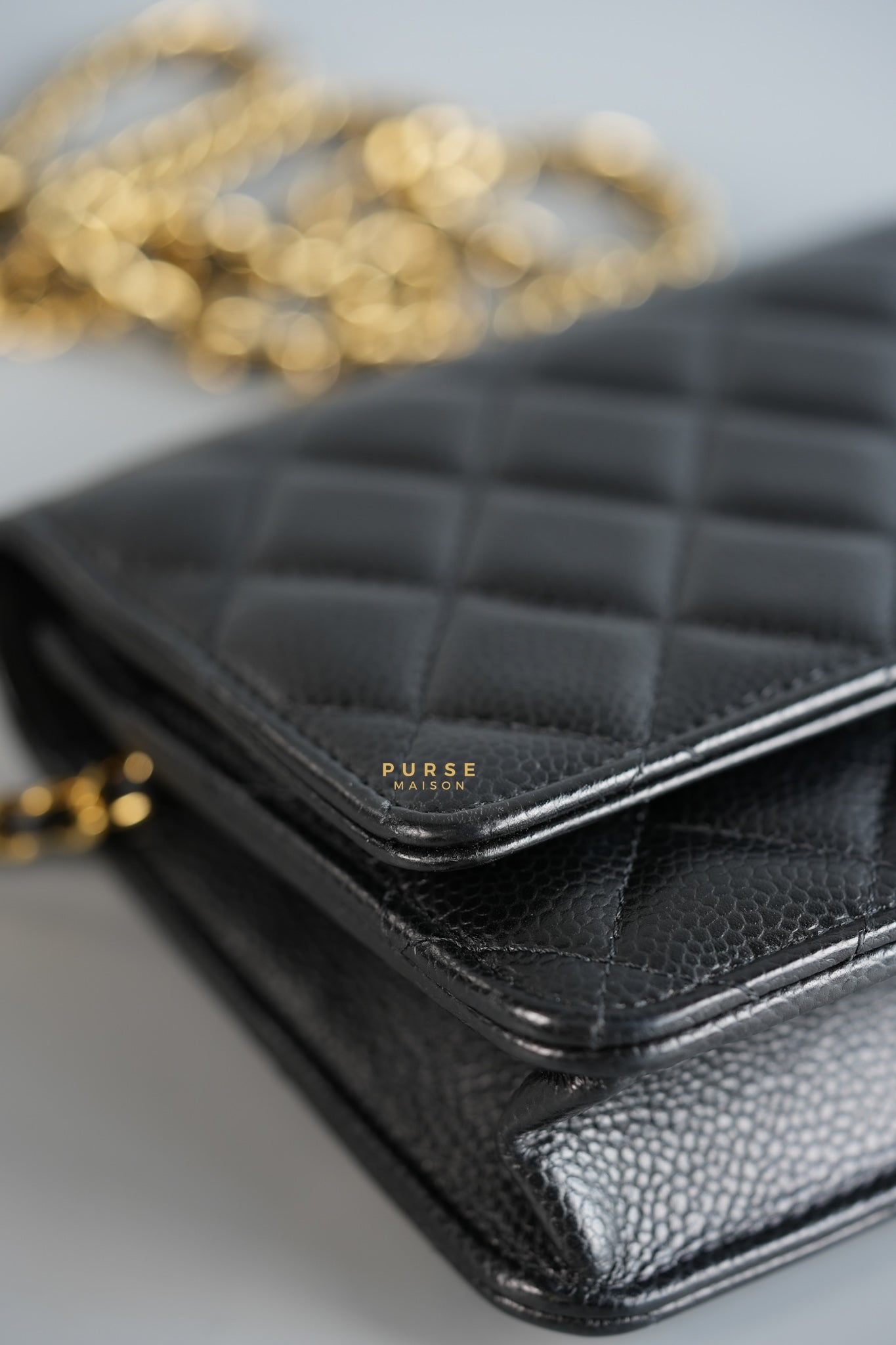 Classic Wallet on Chain (WOC) in Black Caviar Leather & Gold Hardware (Microchip) | Purse Maison Luxury Bags Shop