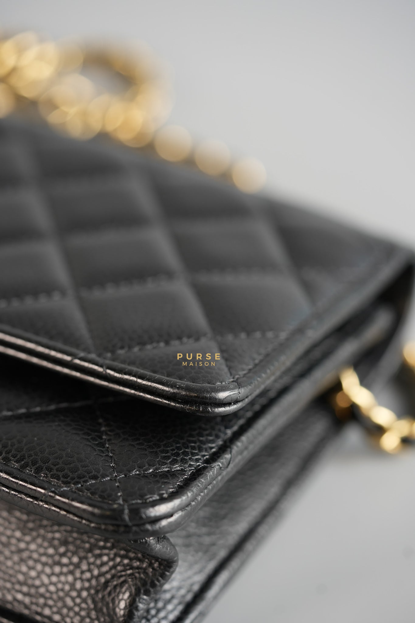 Classic Wallet on Chain (WOC) in Black Caviar Leather & Gold Hardware (Microchip) | Purse Maison Luxury Bags Shop