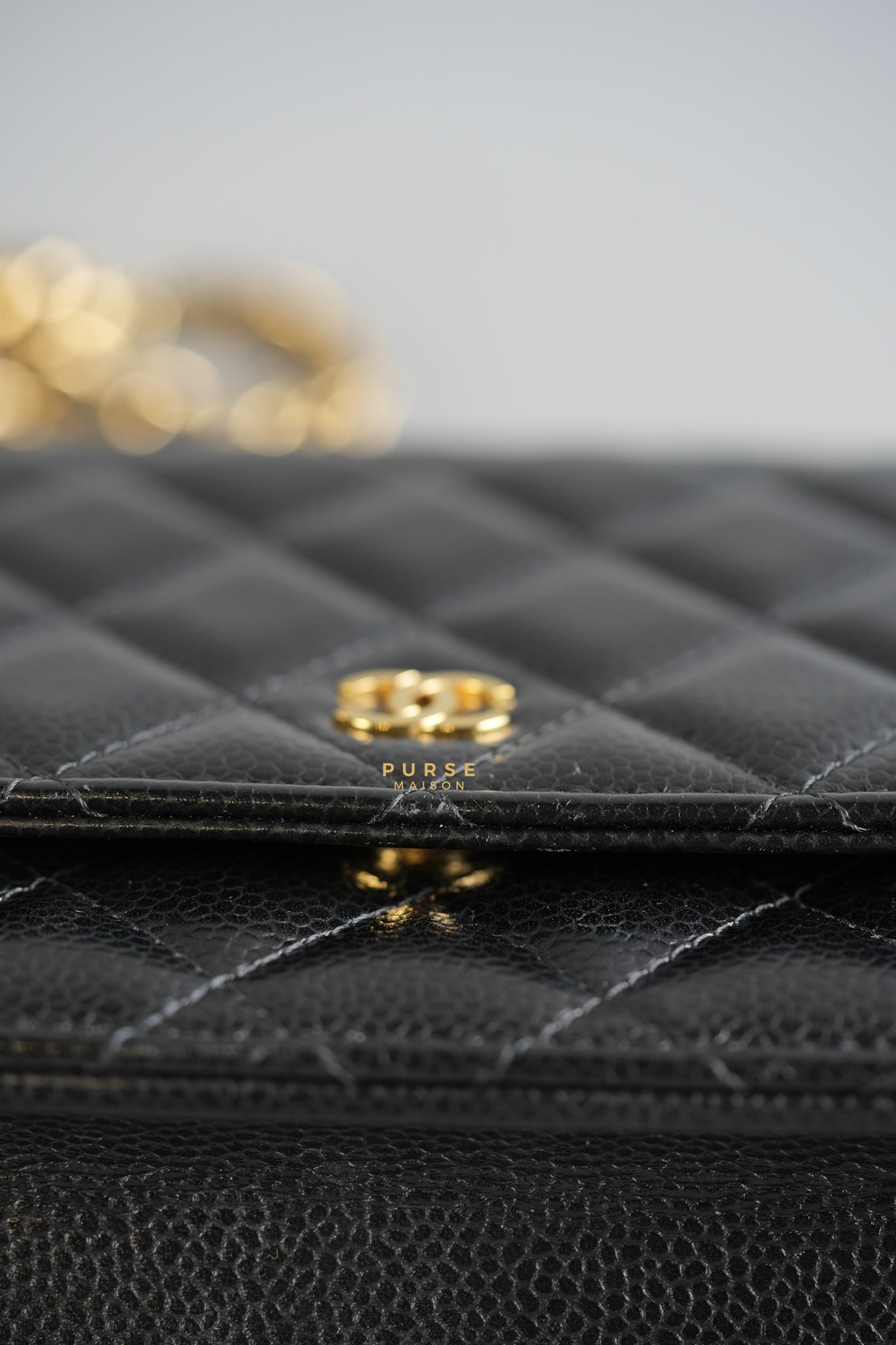 Classic Wallet on Chain (WOC) in Black Caviar Leather & Gold Hardware (Microchip) | Purse Maison Luxury Bags Shop