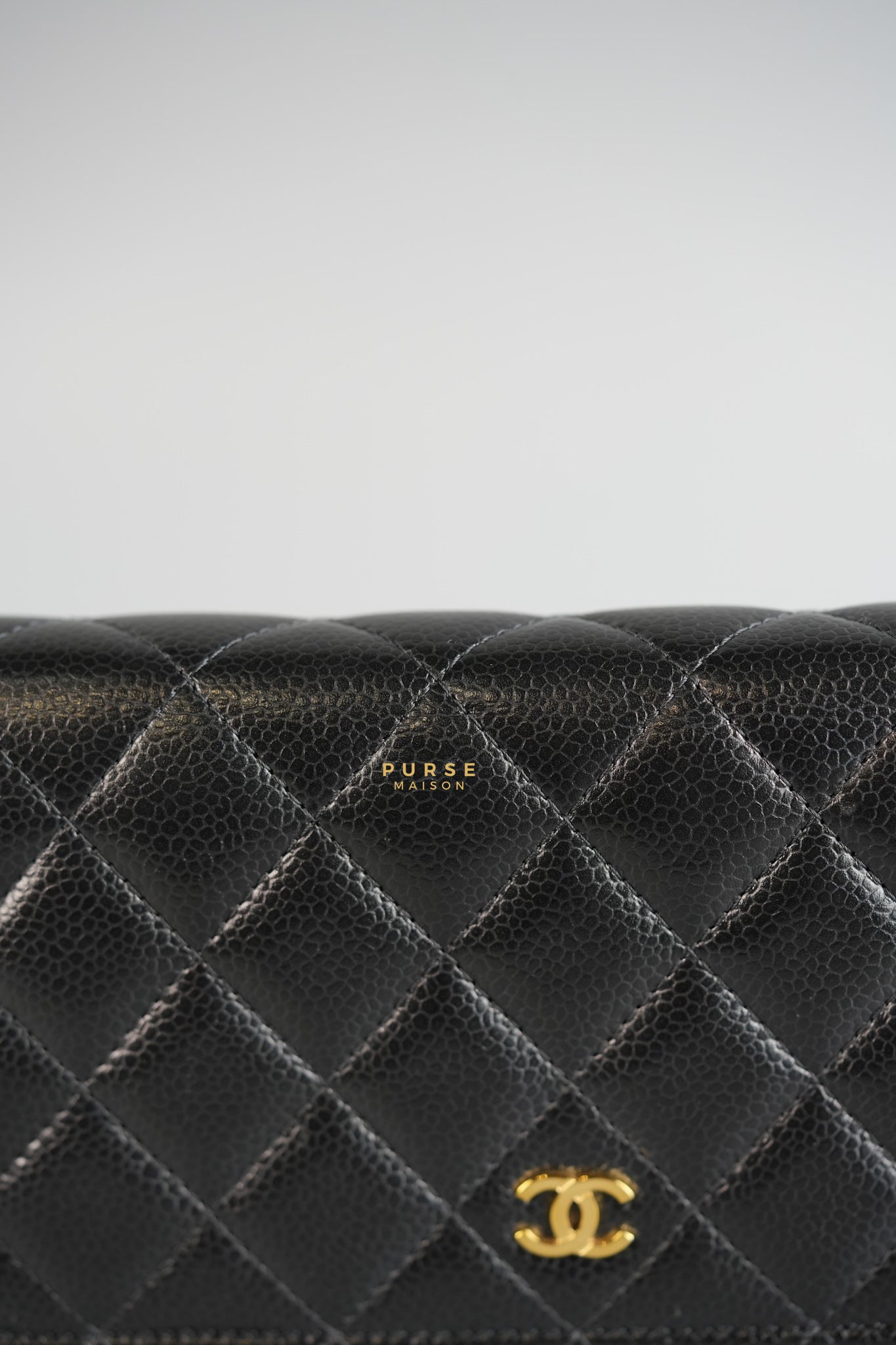 Classic Wallet on Chain (WOC) in Black Caviar Leather & Gold Hardware (Microchip) | Purse Maison Luxury Bags Shop