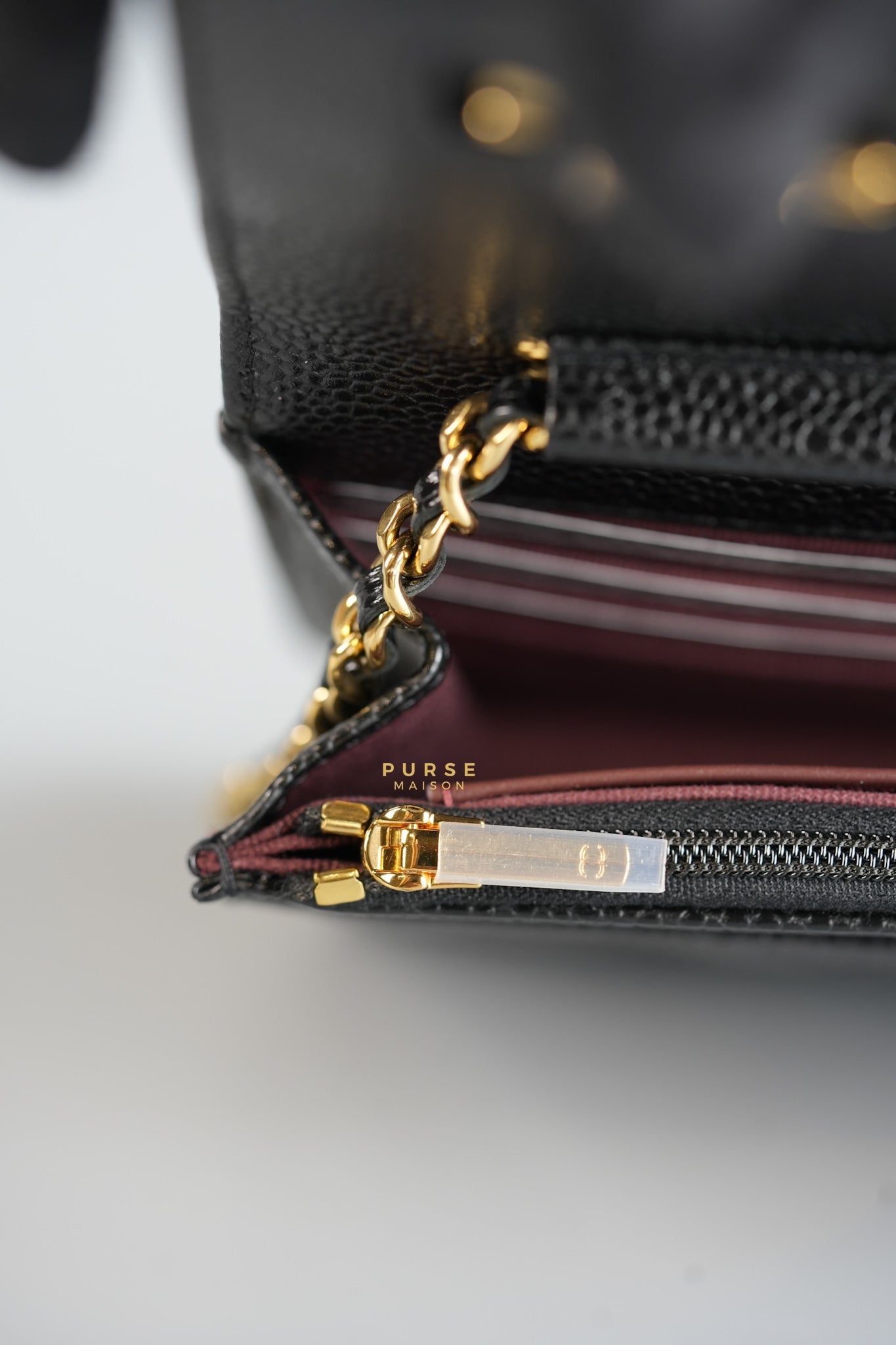 Classic Wallet on Chain (WOC) in Black Caviar Leather & Gold Hardware (Microchip) | Purse Maison Luxury Bags Shop