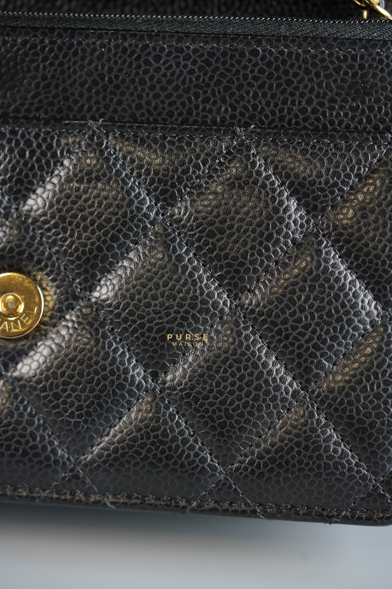 Classic Wallet on Chain (WOC) in Black Caviar Leather & Gold Hardware (Microchip) | Purse Maison Luxury Bags Shop