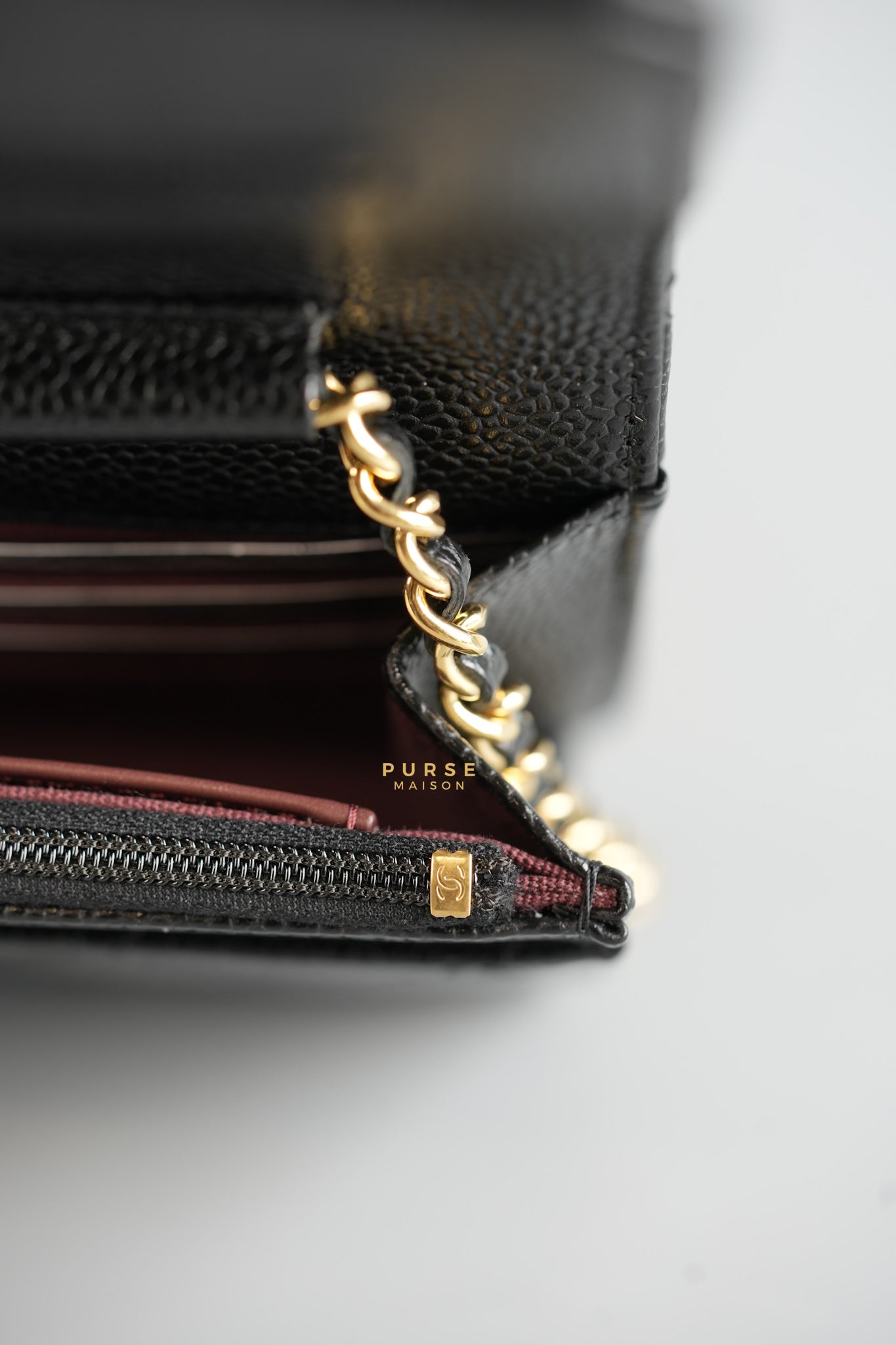 Classic Wallet on Chain (WOC) in Black Caviar Leather & Gold Hardware (Microchip) | Purse Maison Luxury Bags Shop