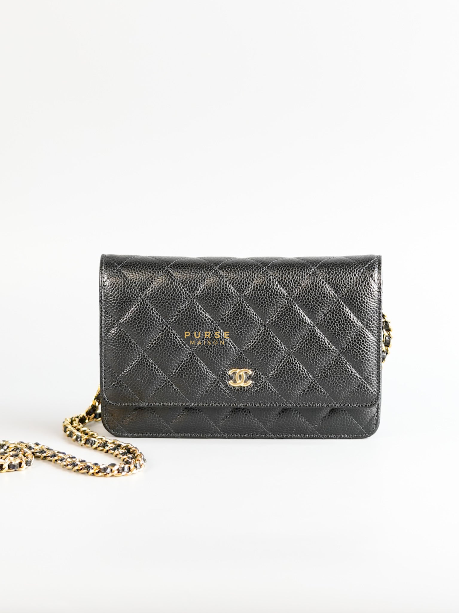 Classic Wallet on Chain (WOC) in Black Caviar Leather & Gold Hardware (Microchip) | Purse Maison Luxury Bags Shop