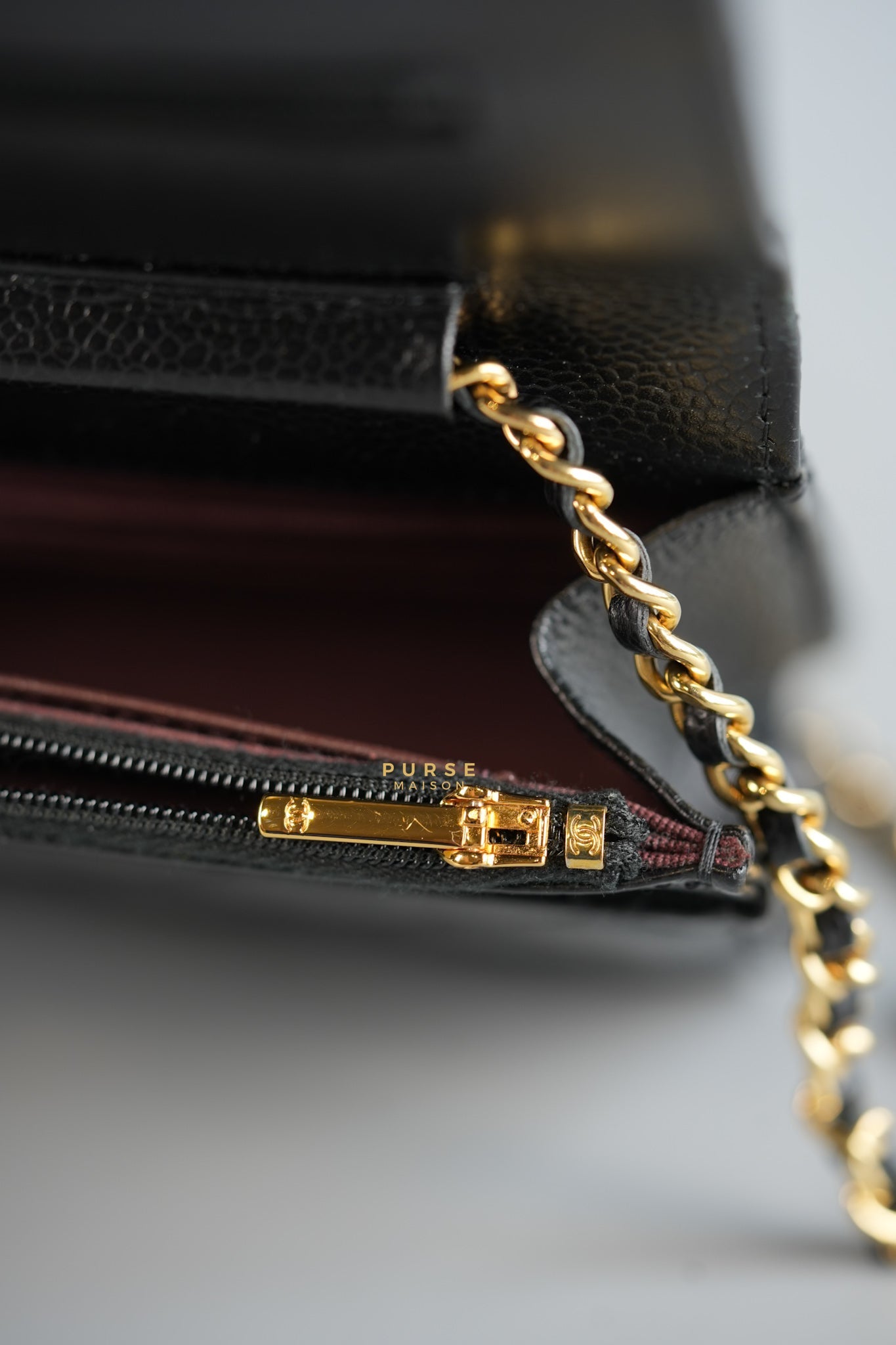 Classic Wallet on Chain (WOC) in Black Caviar Leather & Gold Hardware (Microchip) | Purse Maison Luxury Bags Shop