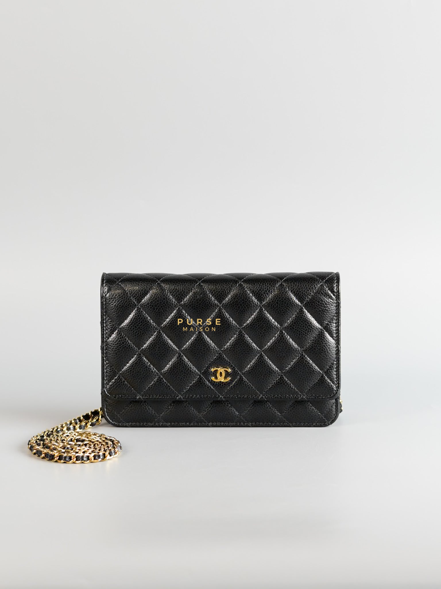 Classic Wallet on Chain (WOC) in Black Caviar Leather & Gold Hardware (Microchip) | Purse Maison Luxury Bags Shop