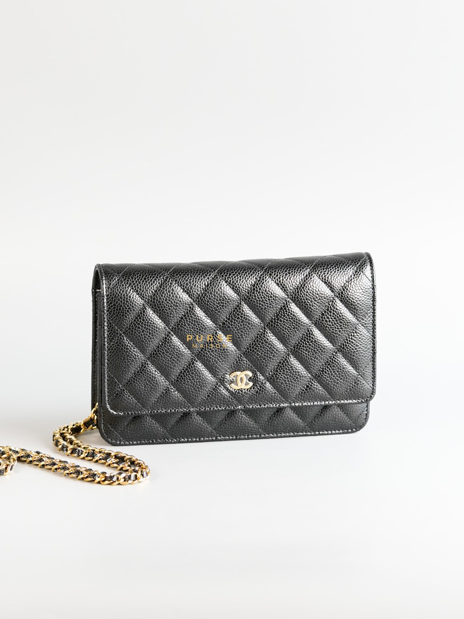 Classic Wallet on Chain (WOC) in Black Caviar Leather & Gold Hardware (Microchip) | Purse Maison Luxury Bags Shop