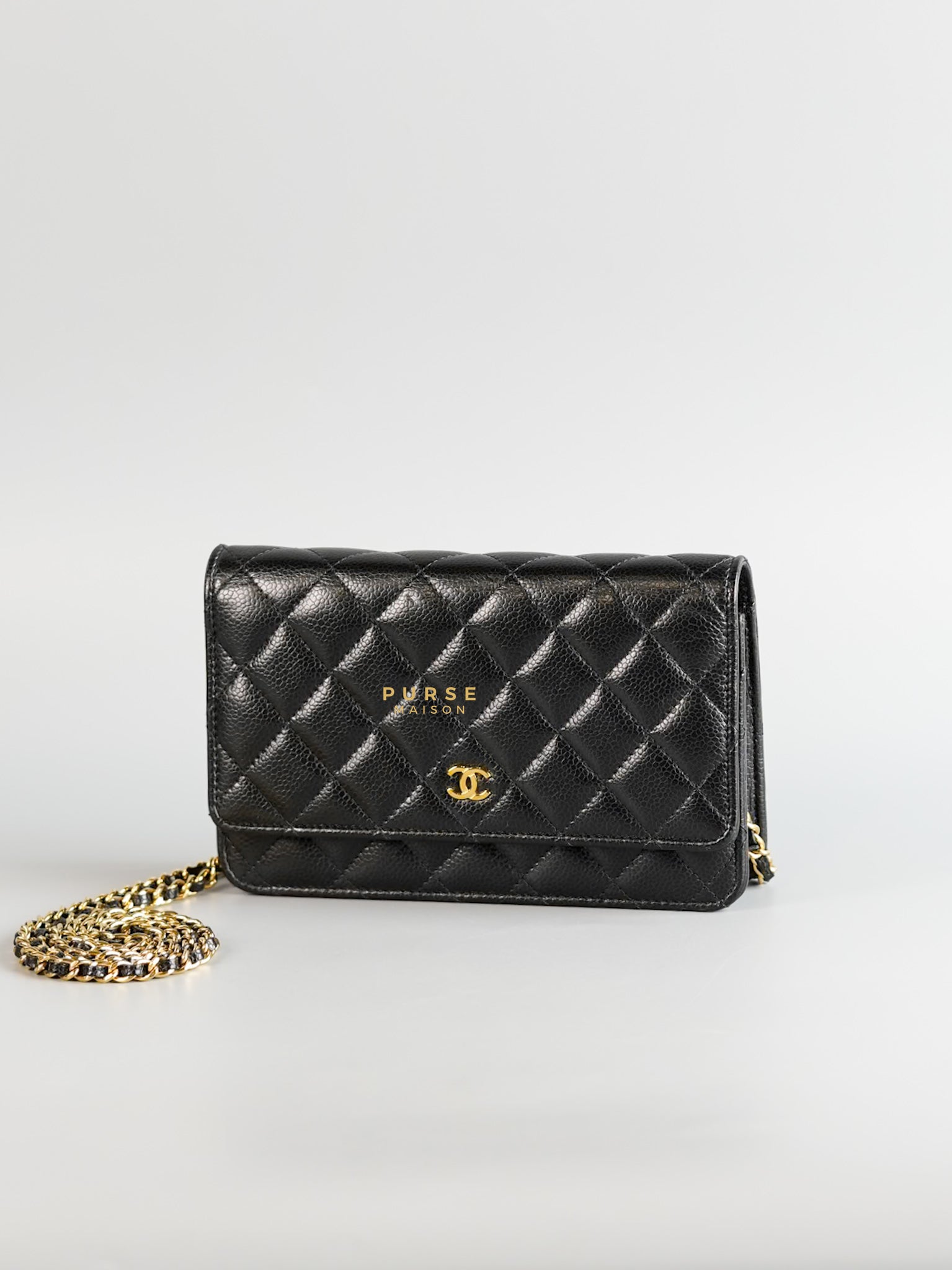 Classic Wallet on Chain (WOC) in Black Caviar Leather & Gold Hardware (Microchip) | Purse Maison Luxury Bags Shop