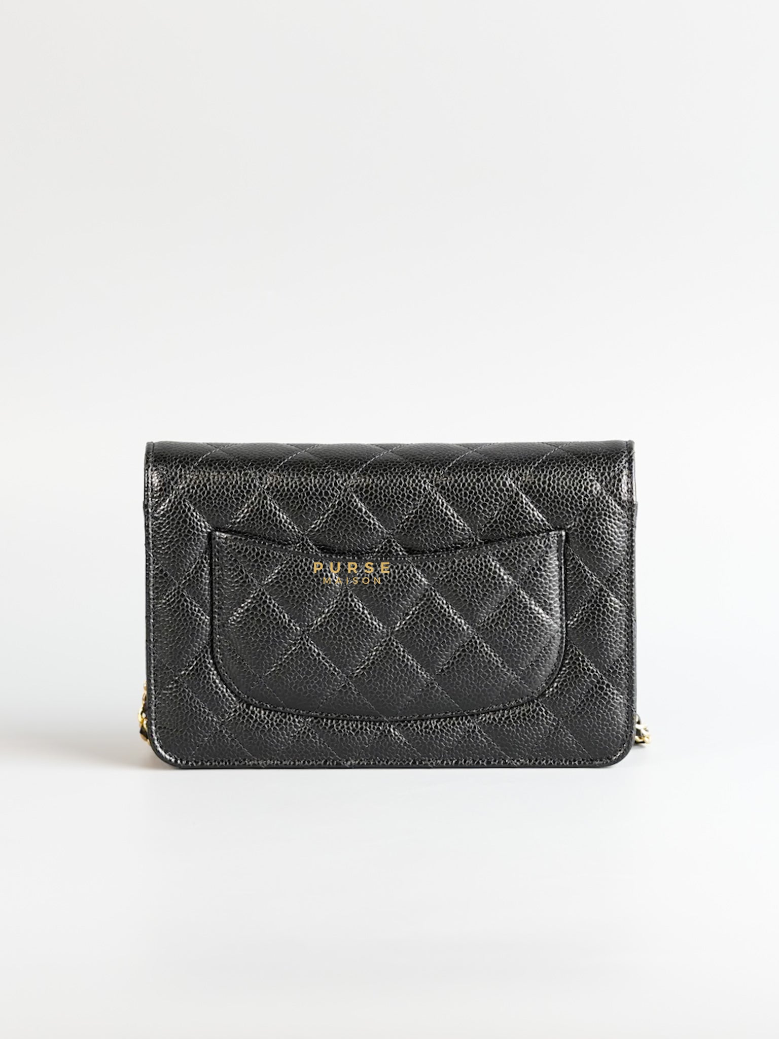 Classic Wallet on Chain (WOC) in Black Caviar Leather & Gold Hardware (Microchip) | Purse Maison Luxury Bags Shop