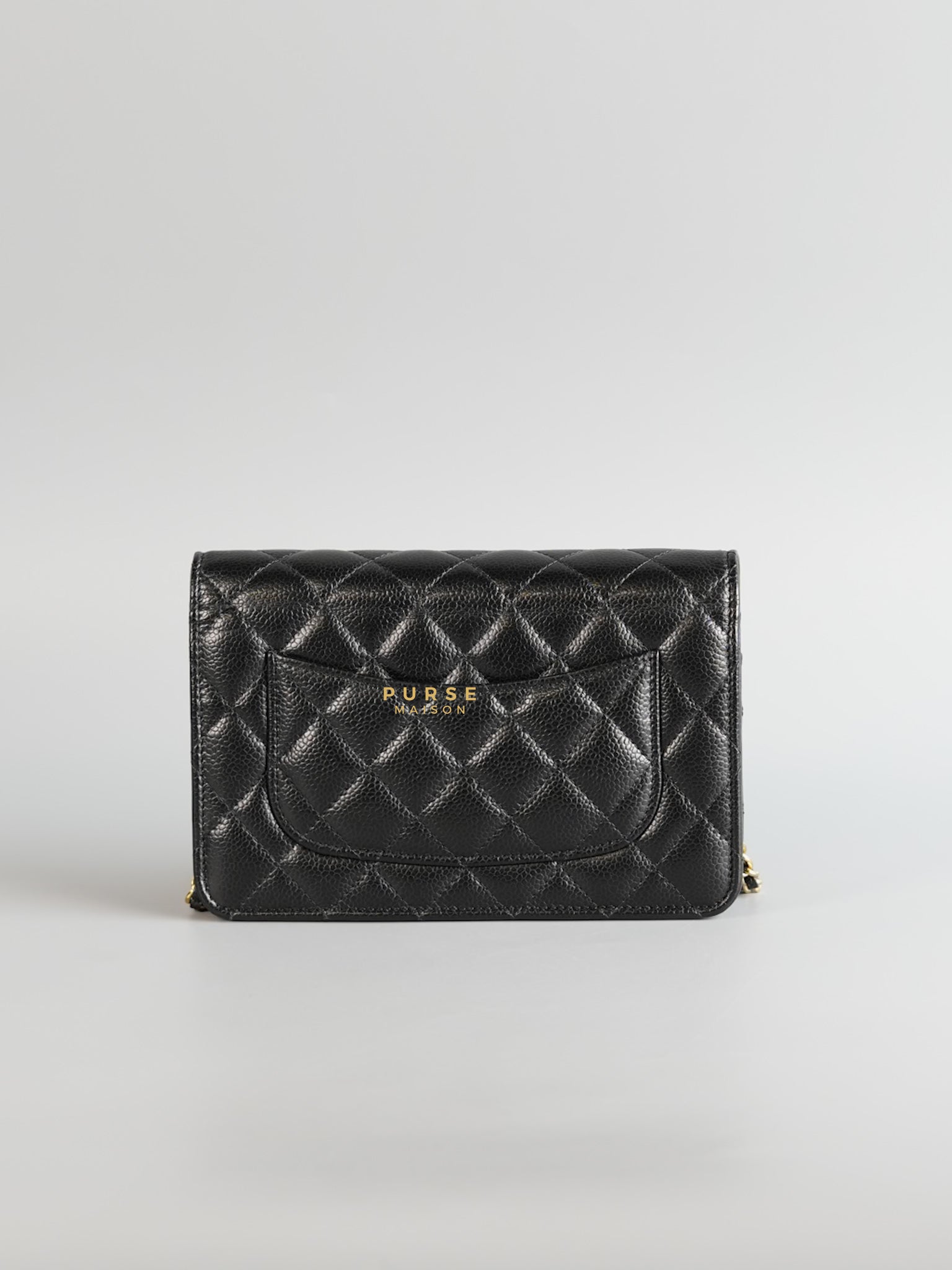 Classic Wallet on Chain (WOC) in Black Caviar Leather & Gold Hardware (Microchip) | Purse Maison Luxury Bags Shop