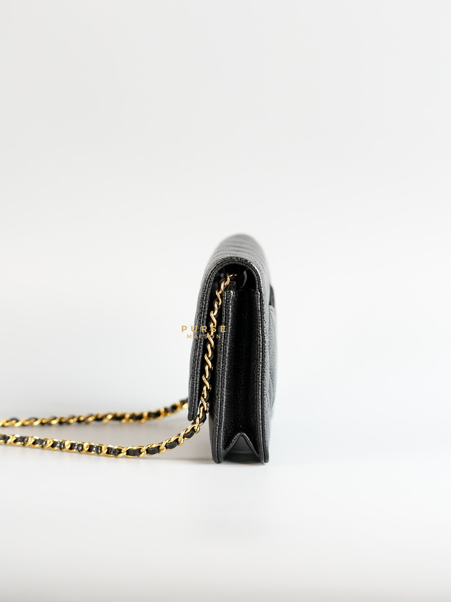 Classic Wallet on Chain (WOC) in Black Caviar Leather & Gold Hardware (Microchip) | Purse Maison Luxury Bags Shop