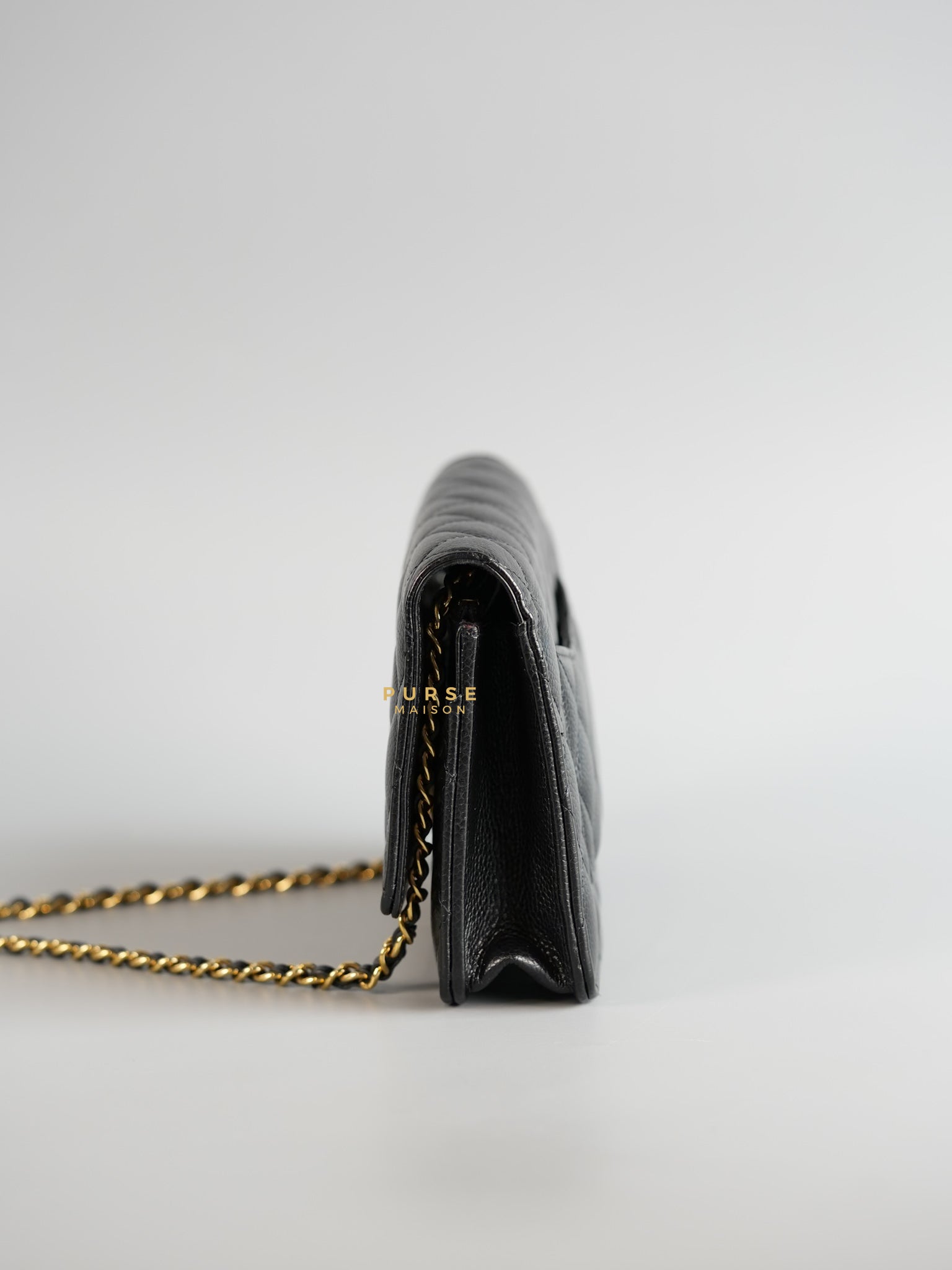 Classic Wallet on Chain (WOC) in Black Caviar Leather & Gold Hardware (Microchip) | Purse Maison Luxury Bags Shop