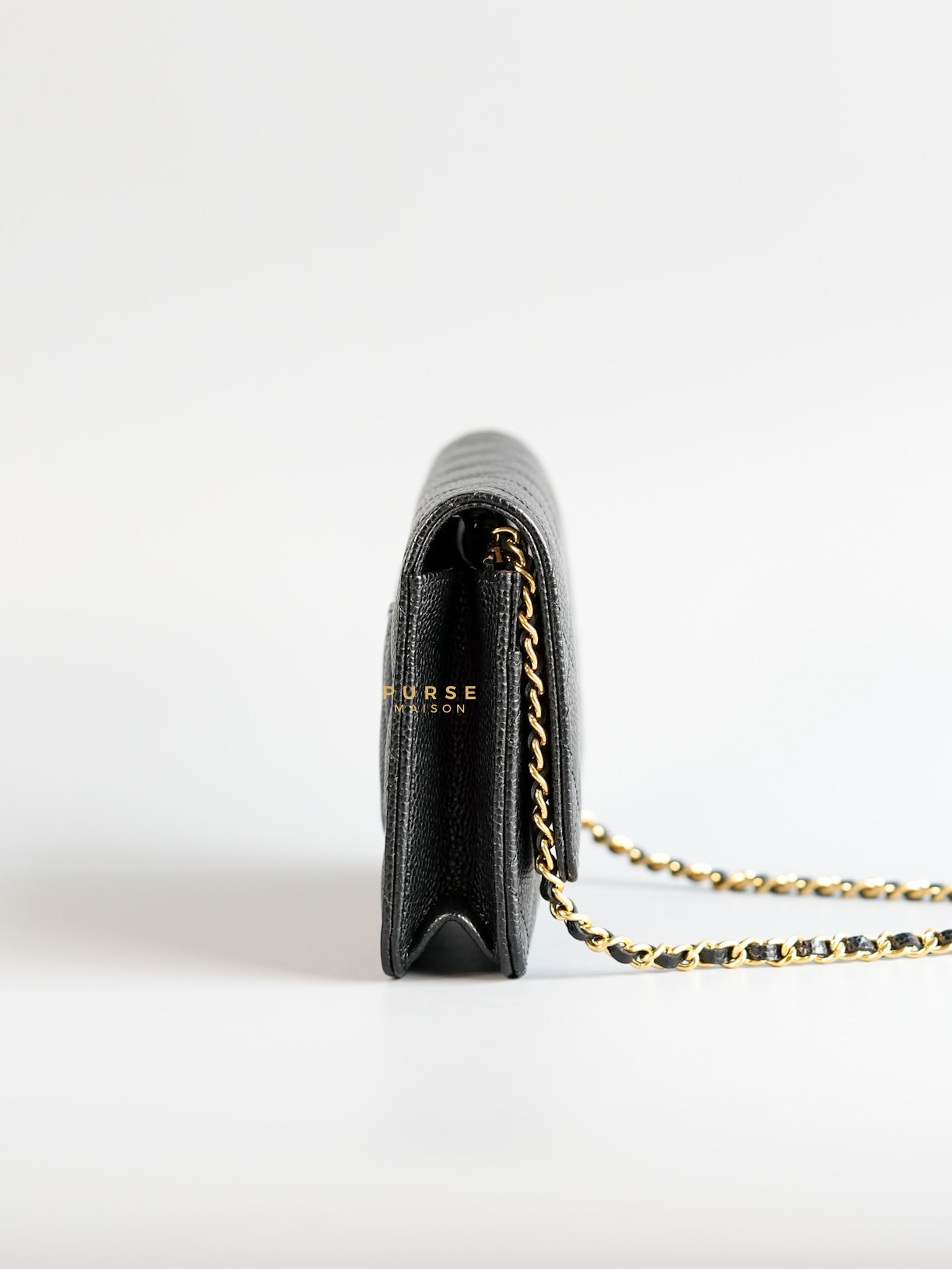 Classic Wallet on Chain (WOC) in Black Caviar Leather & Gold Hardware (Microchip) | Purse Maison Luxury Bags Shop