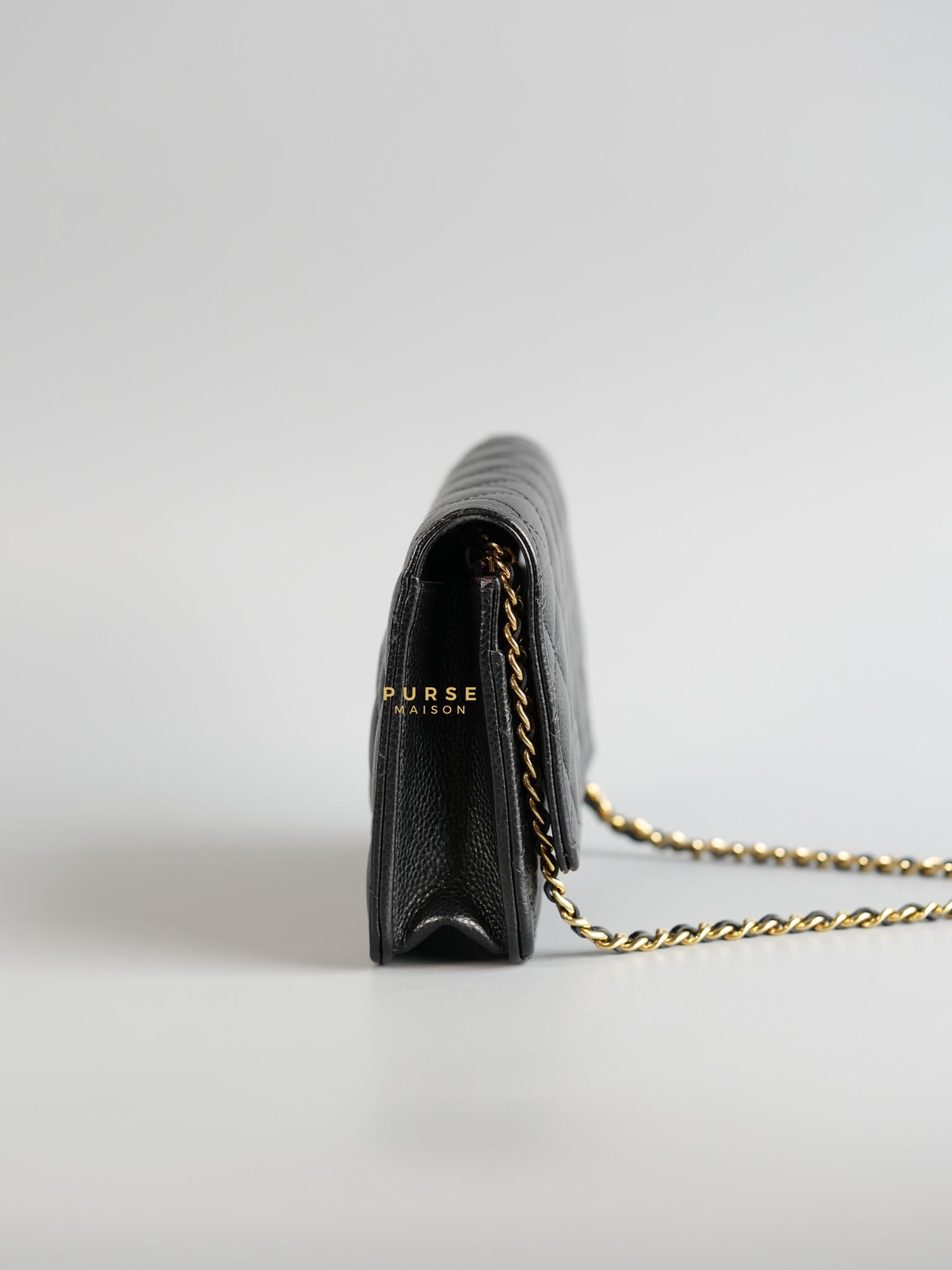 Classic Wallet on Chain (WOC) in Black Caviar Leather & Gold Hardware (Microchip) | Purse Maison Luxury Bags Shop