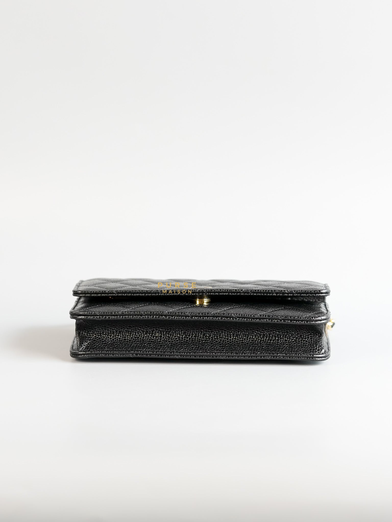 Classic Wallet on Chain (WOC) in Black Caviar Leather & Gold Hardware (Microchip) | Purse Maison Luxury Bags Shop