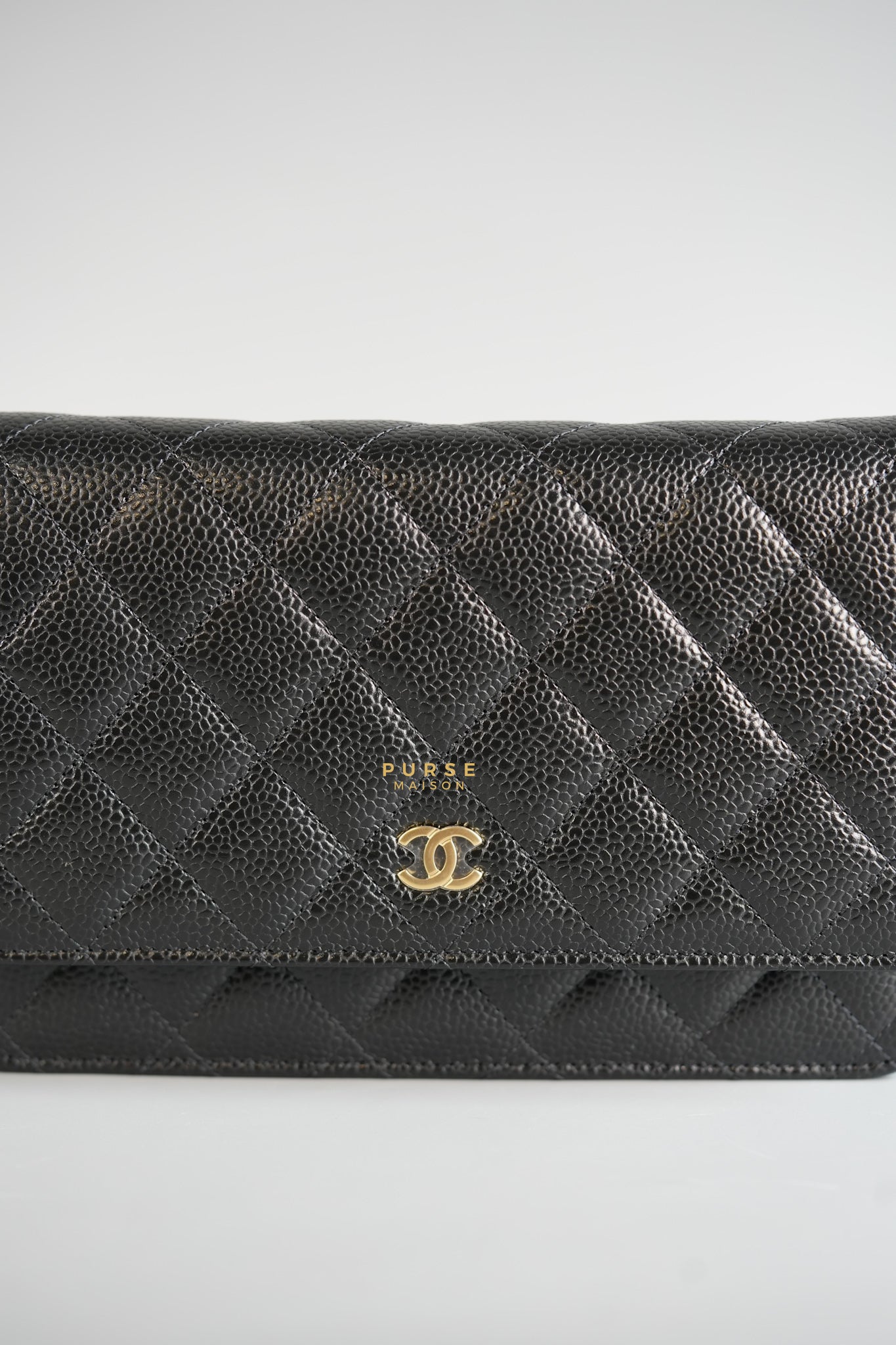 Classic Wallet on Chain (WOC) in Black Caviar Leather & Gold Hardware (Microchip) | Purse Maison Luxury Bags Shop