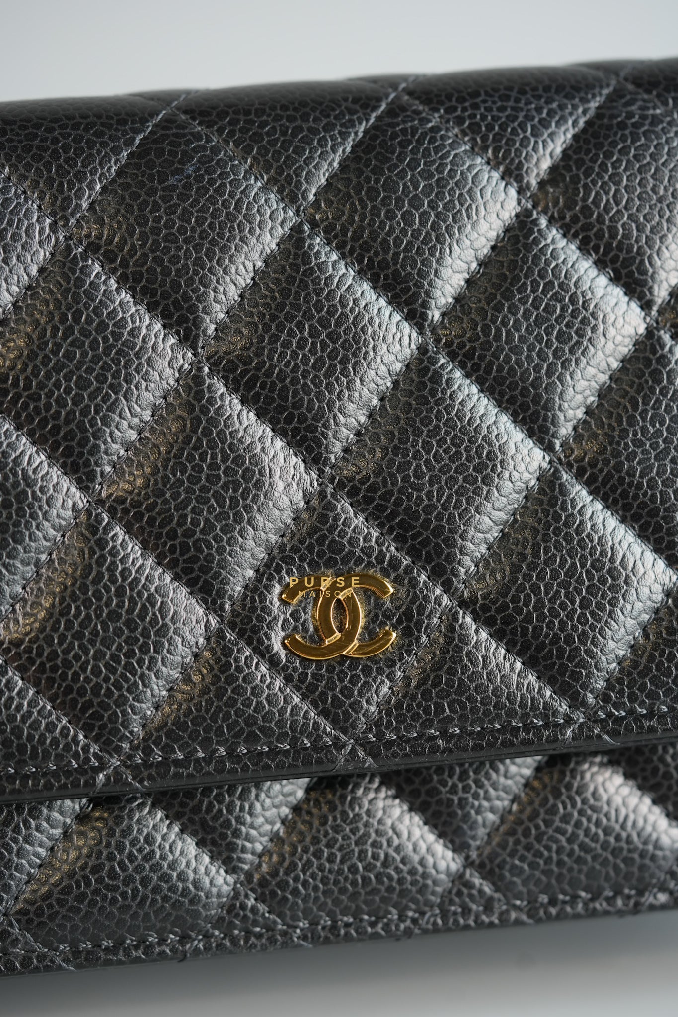 Classic Wallet on Chain (WOC) in Black Caviar Leather & Gold Hardware (Microchip) | Purse Maison Luxury Bags Shop