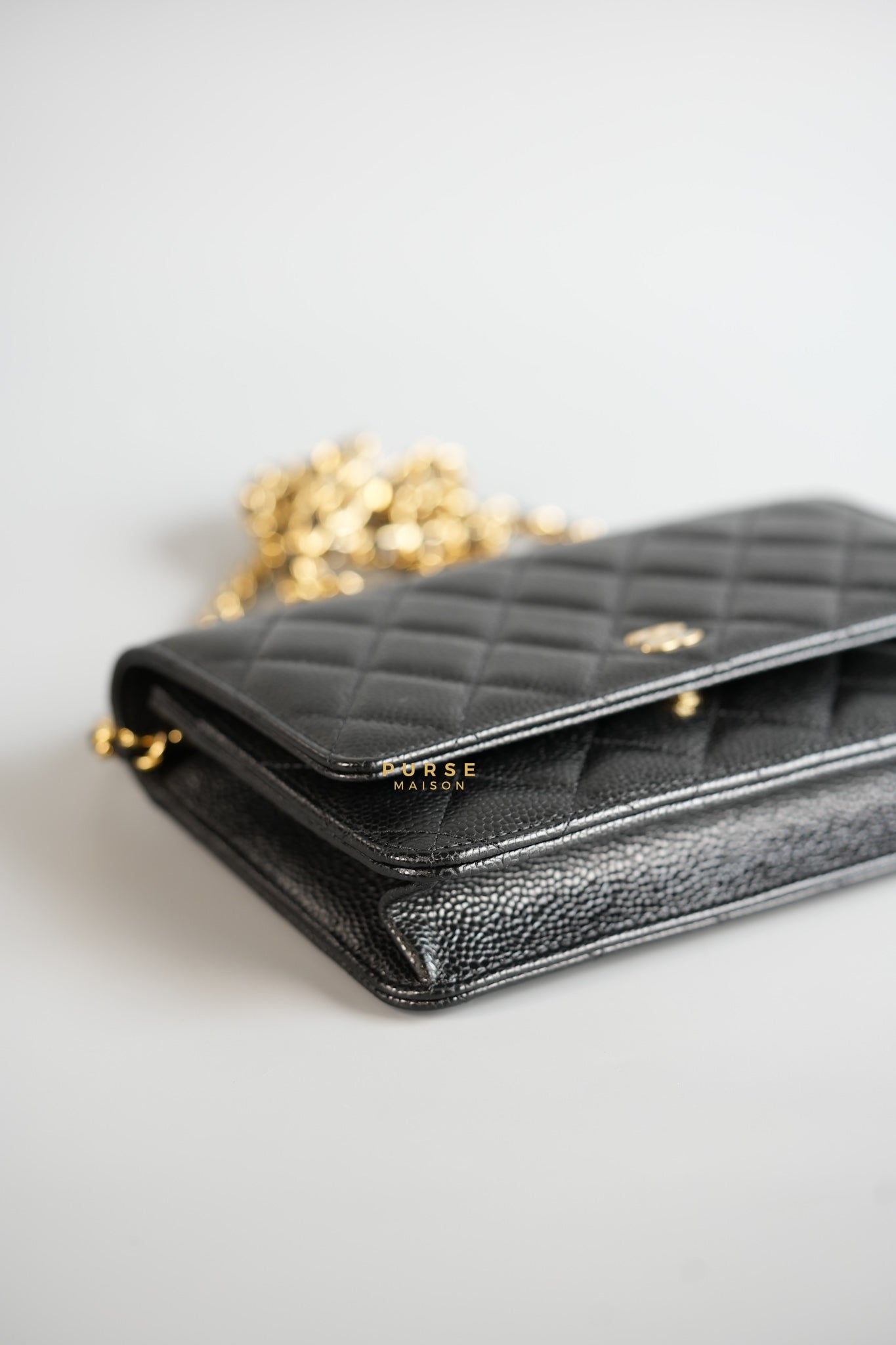 Classic Wallet on Chain (WOC) in Black Caviar Leather & Gold Hardware (Microchip) | Purse Maison Luxury Bags Shop