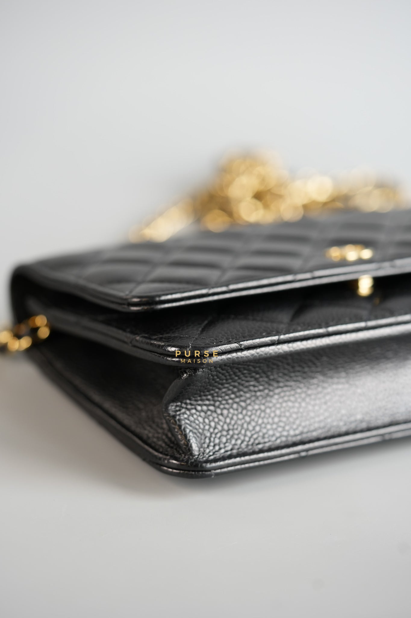 Classic Wallet on Chain (WOC) in Black Caviar Leather & Gold Hardware (Microchip) | Purse Maison Luxury Bags Shop