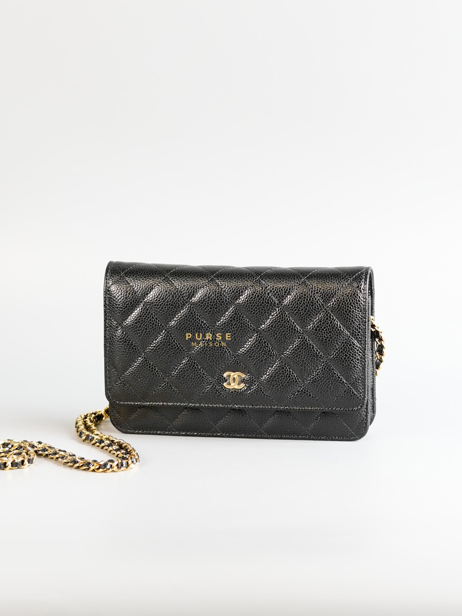 Classic Wallet on Chain (WOC) in Black Caviar Leather & Gold Hardware (Microchip) | Purse Maison Luxury Bags Shop