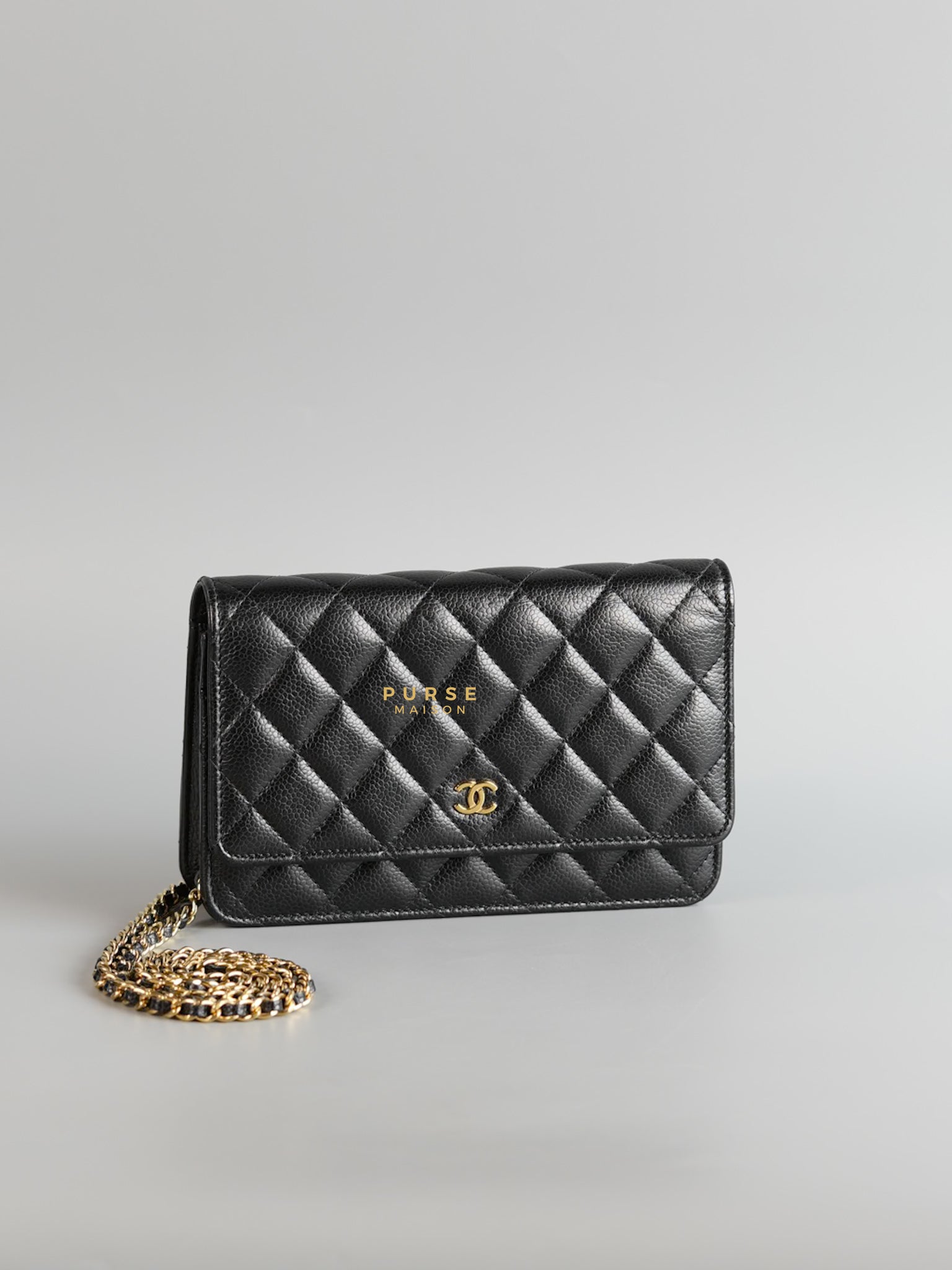 Classic Wallet on Chain (WOC) in Black Caviar Leather & Gold Hardware (Microchip) | Purse Maison Luxury Bags Shop