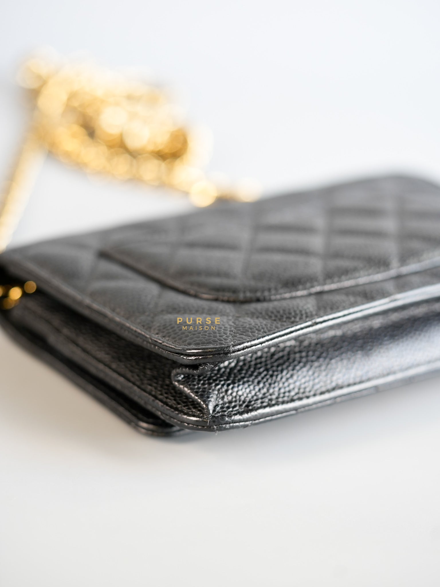 Classic Wallet on Chain (WOC) in Black Caviar Leather & Gold Hardware Series 28 | Purse Maison Luxury Bags Shop