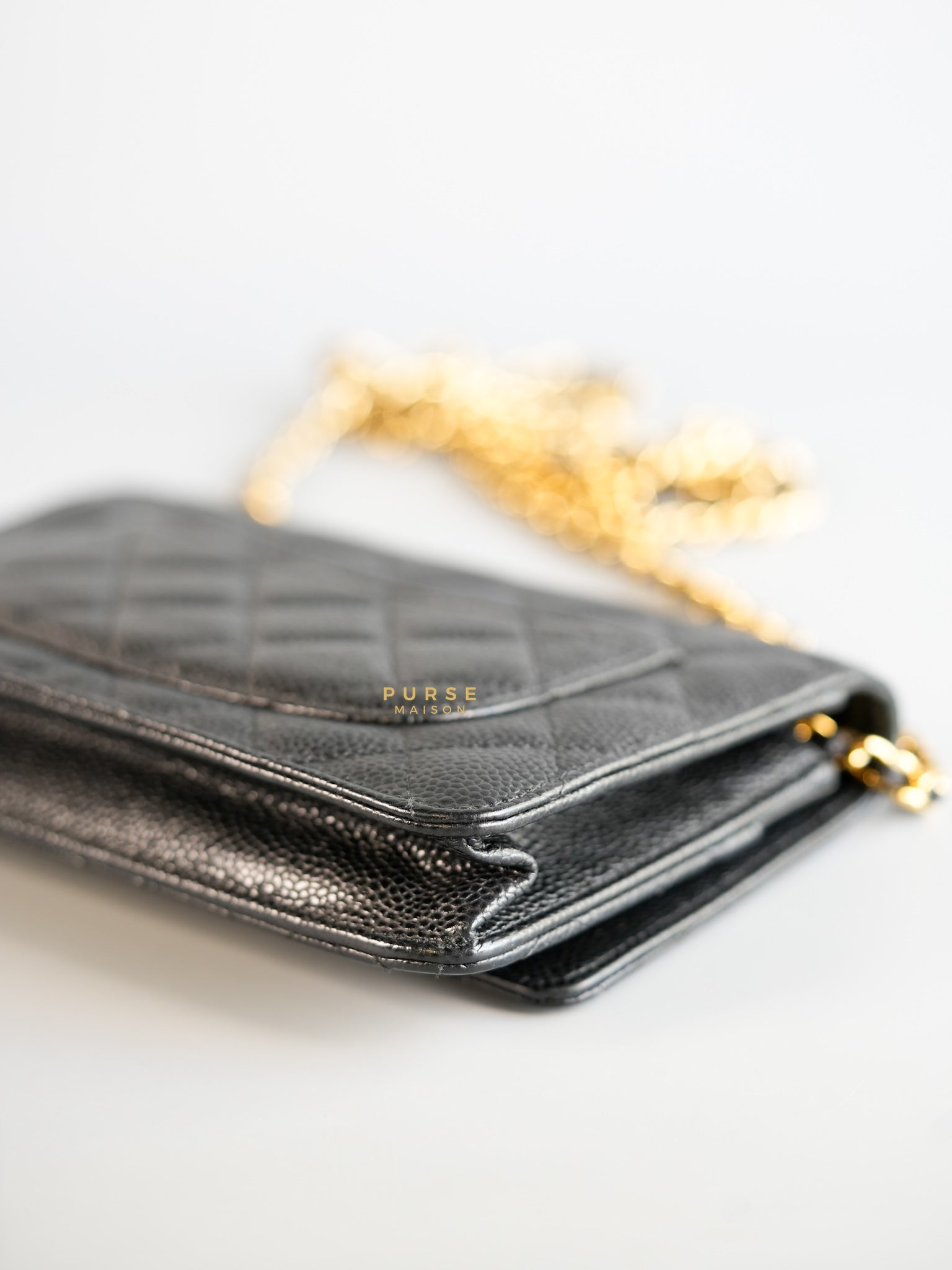 Classic Wallet on Chain (WOC) in Black Caviar Leather & Gold Hardware Series 28 | Purse Maison Luxury Bags Shop