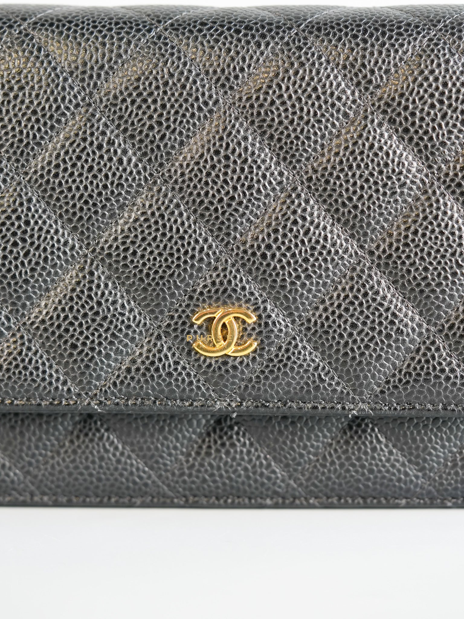 Classic Wallet on Chain (WOC) in Black Caviar Leather & Gold Hardware Series 28 | Purse Maison Luxury Bags Shop