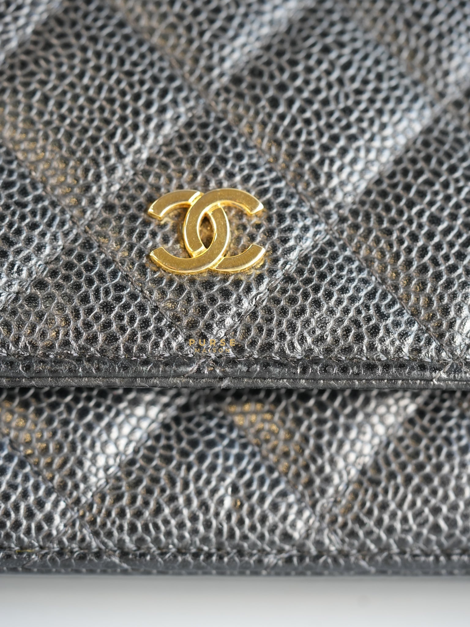 Classic Wallet on Chain (WOC) in Black Caviar Leather & Gold Hardware Series 28 | Purse Maison Luxury Bags Shop