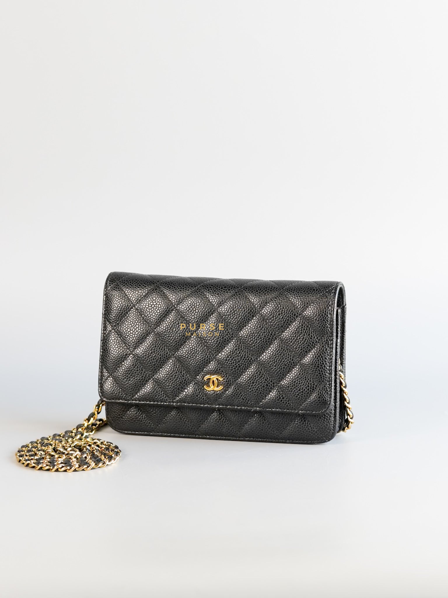 Classic Wallet on Chain (WOC) in Black Caviar Leather & Gold Hardware Series 28 | Purse Maison Luxury Bags Shop