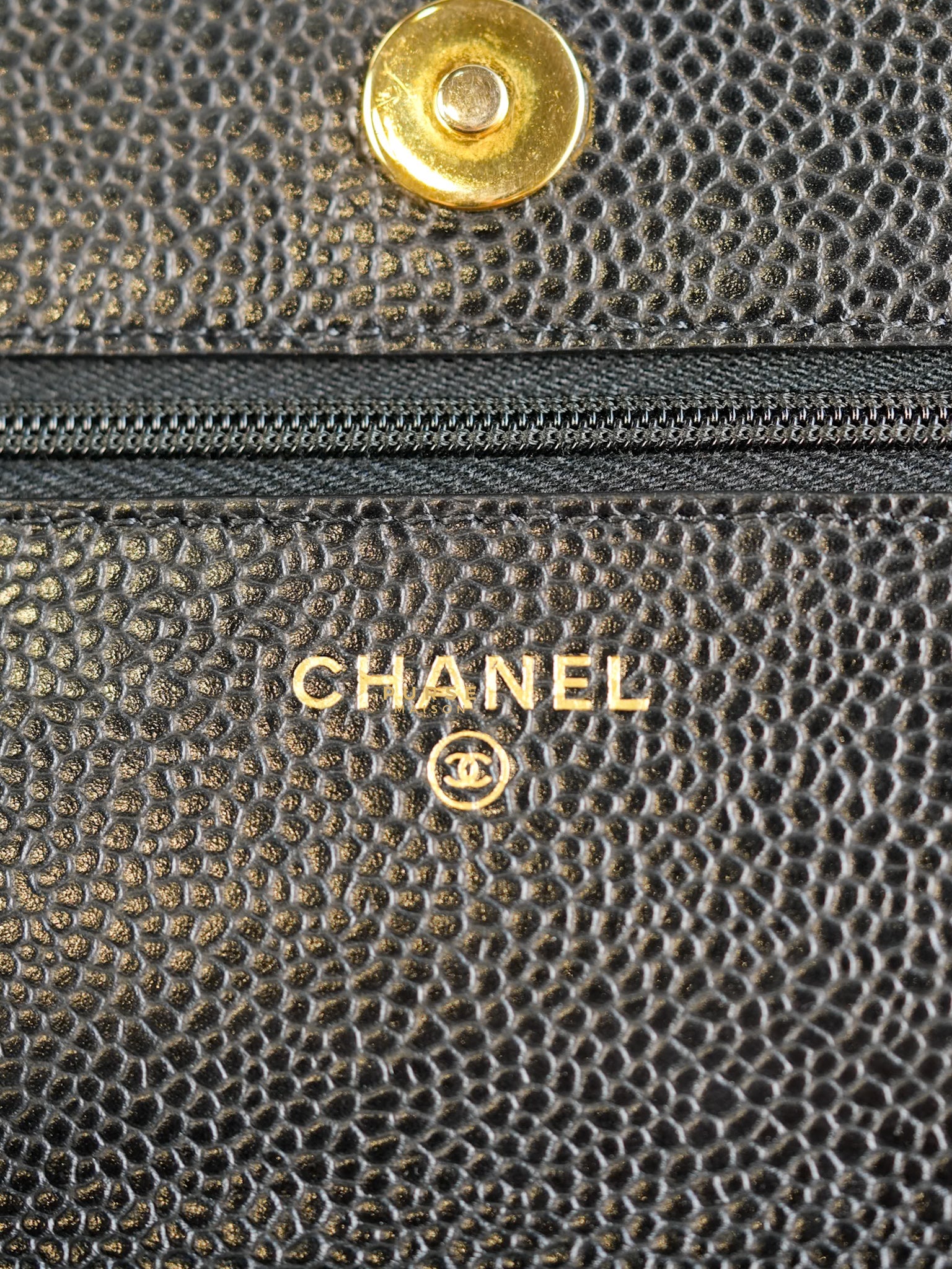 Classic Wallet on Chain (WOC) in Black Caviar Leather & Gold Hardware Series 28 | Purse Maison Luxury Bags Shop