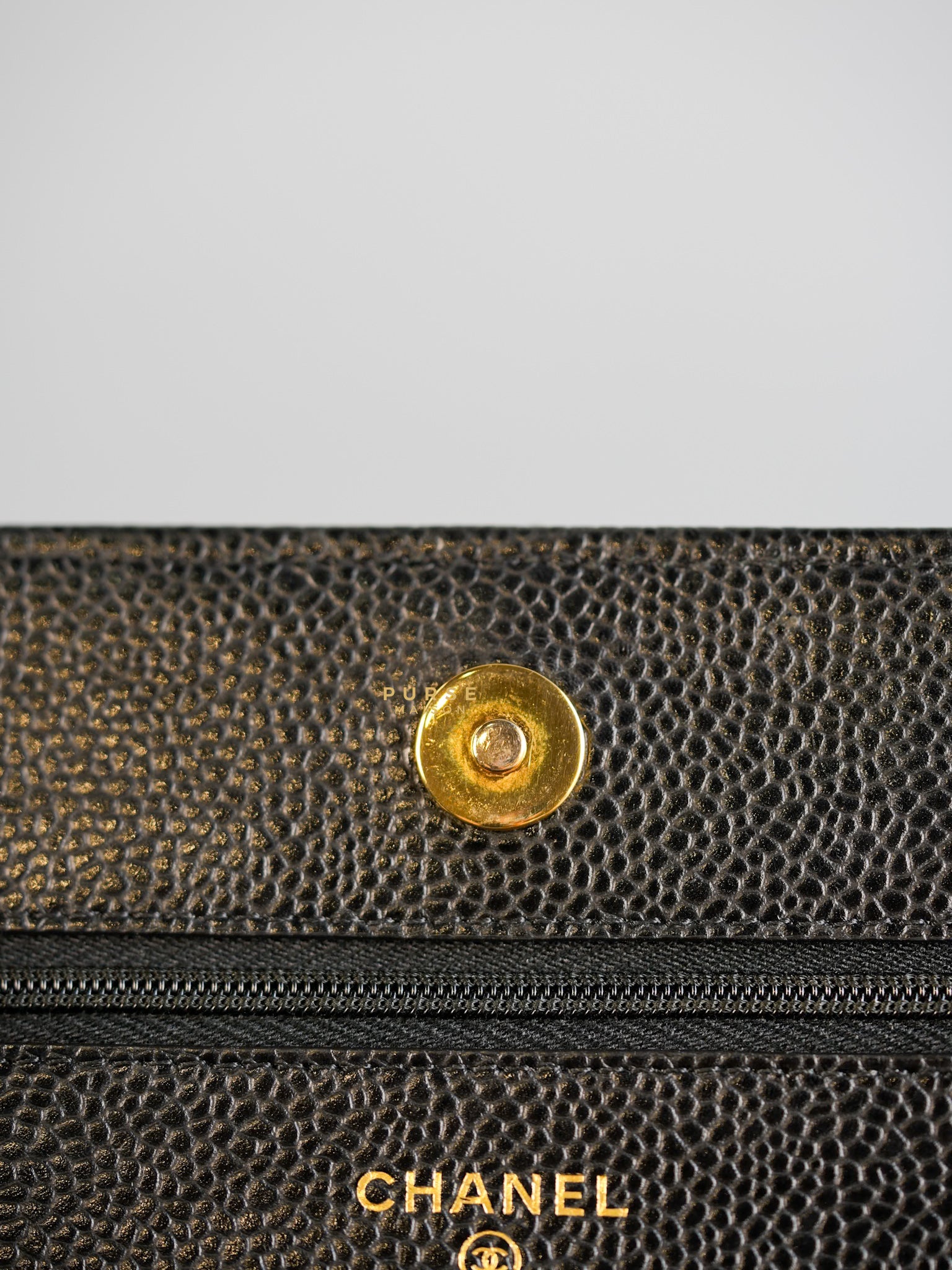 Classic Wallet on Chain (WOC) in Black Caviar Leather & Gold Hardware Series 28 | Purse Maison Luxury Bags Shop