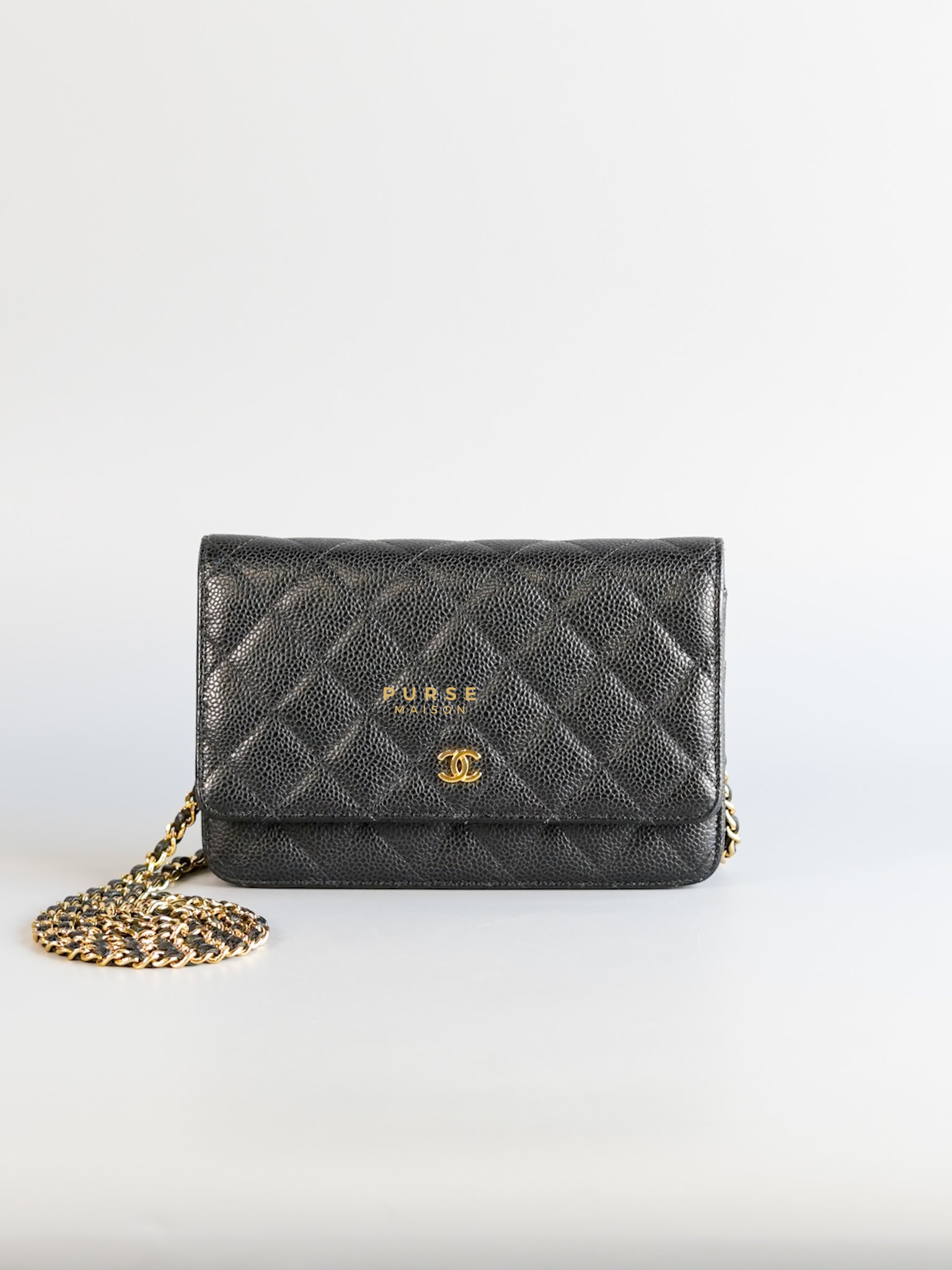 Classic Wallet on Chain (WOC) in Black Caviar Leather & Gold Hardware Series 28 | Purse Maison Luxury Bags Shop