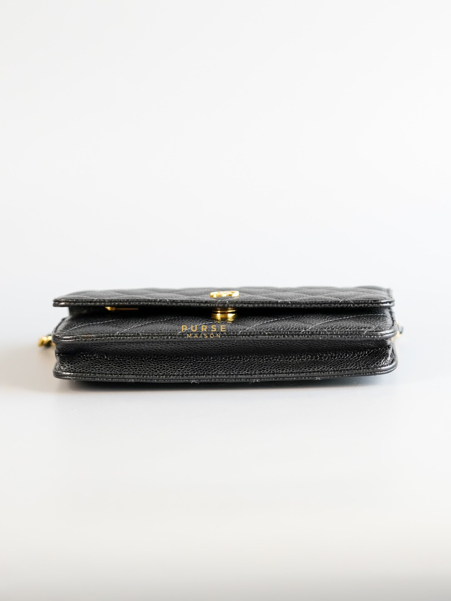 Classic Wallet on Chain (WOC) in Black Caviar Leather & Gold Hardware Series 28 | Purse Maison Luxury Bags Shop