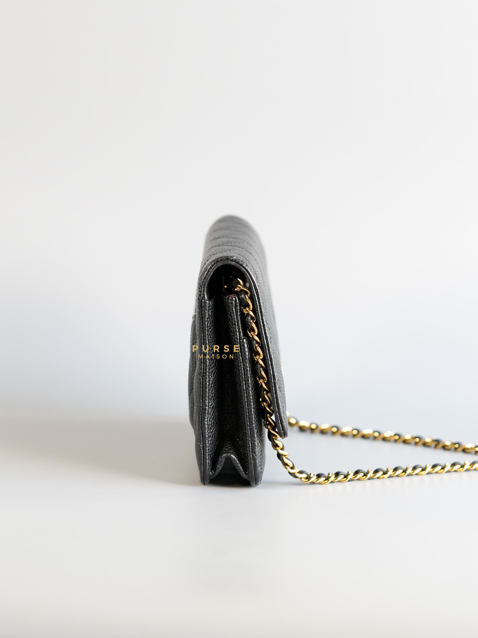 Classic Wallet on Chain (WOC) in Black Caviar Leather & Gold Hardware Series 28 | Purse Maison Luxury Bags Shop