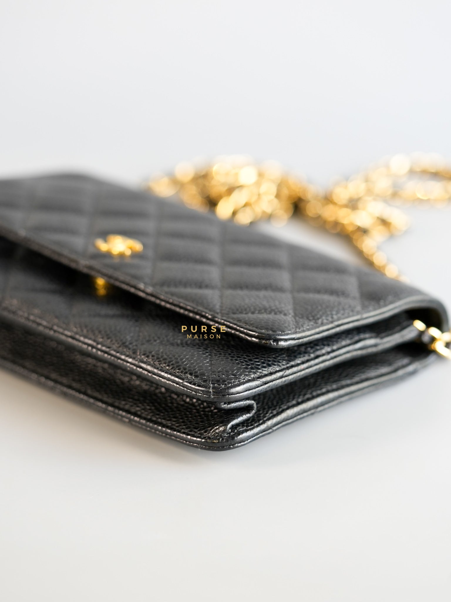 Classic Wallet on Chain (WOC) in Black Caviar Leather & Gold Hardware Series 28 | Purse Maison Luxury Bags Shop