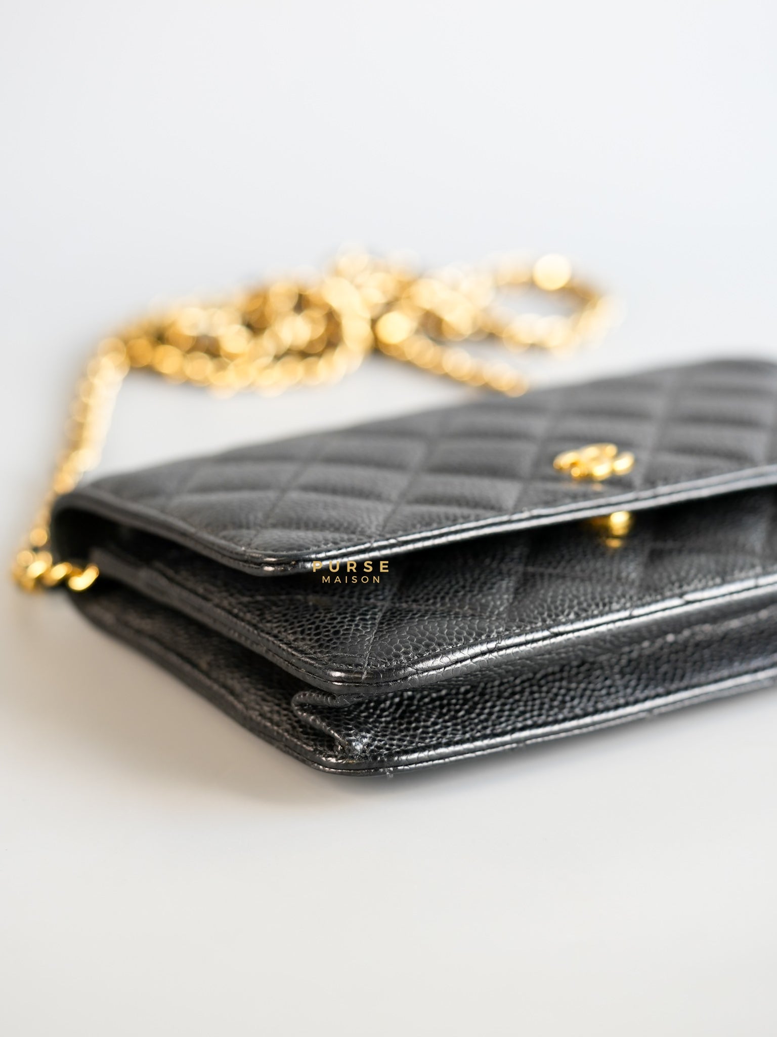 Classic Wallet on Chain (WOC) in Black Caviar Leather & Gold Hardware Series 28 | Purse Maison Luxury Bags Shop